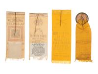 [MOSBY, JOHN S. (1833-1916)]. A group of 4 reunion ribbons for "Mosby's Men," with reunion notice.