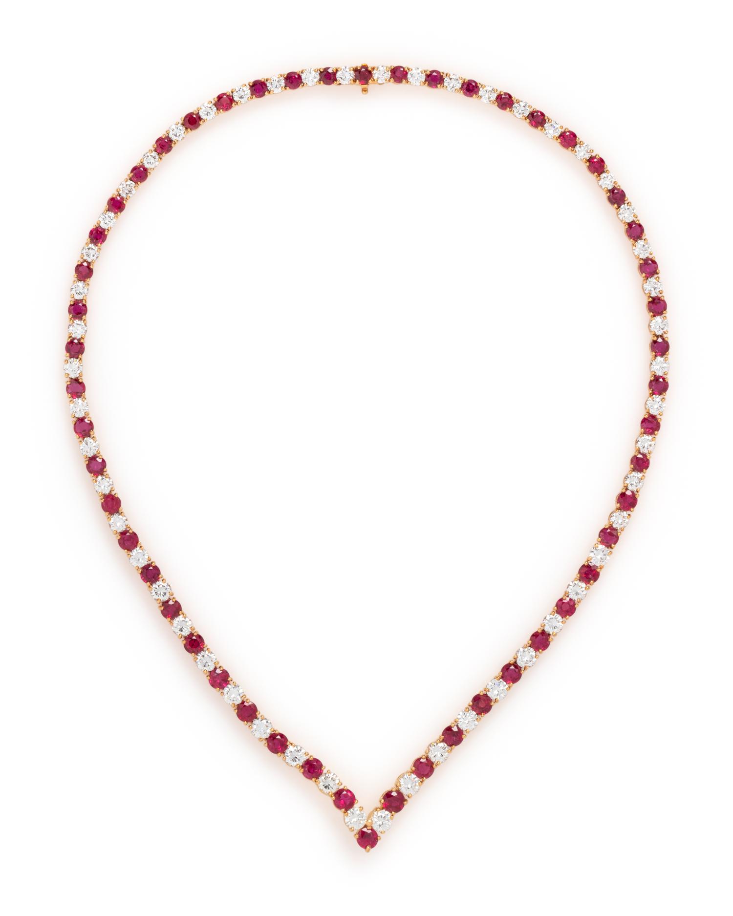FRENCH, DIAMOND AND RUBY NECKLACE