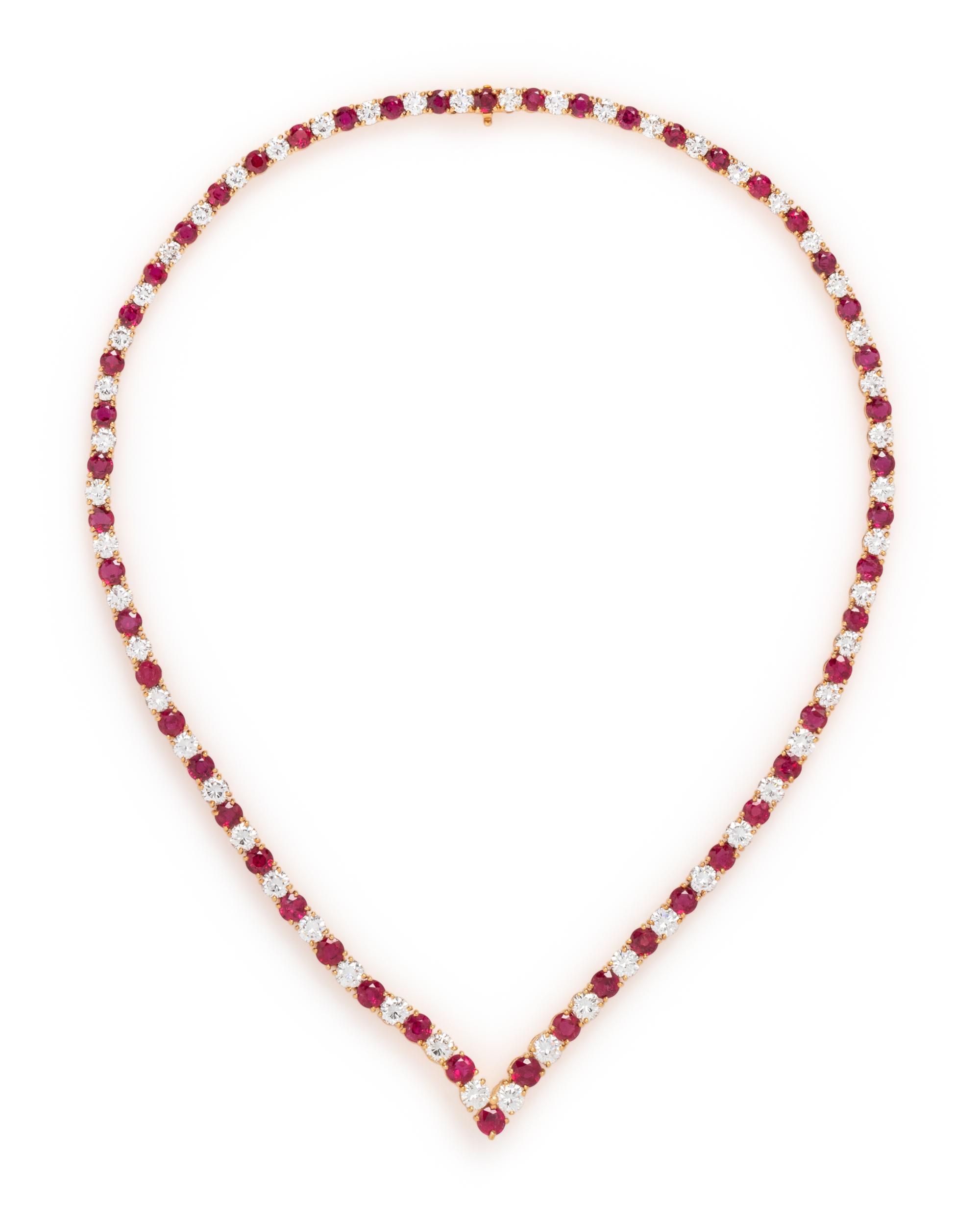 FRENCH, DIAMOND AND RUBY NECKLACE