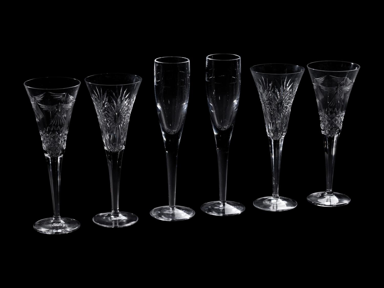 A Group of Waterford Cut Glass Champagne Flutes