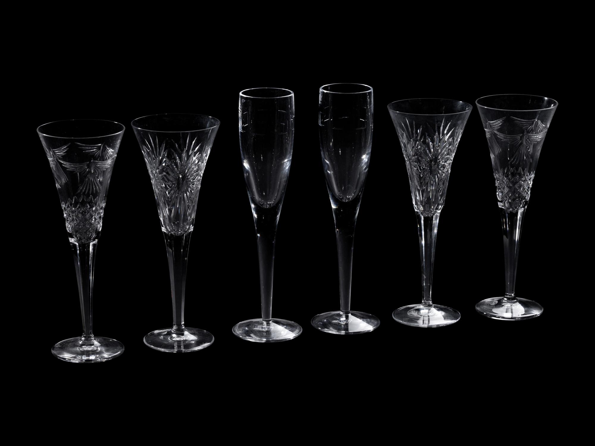 A Group of Waterford Cut Glass Champagne Flutes