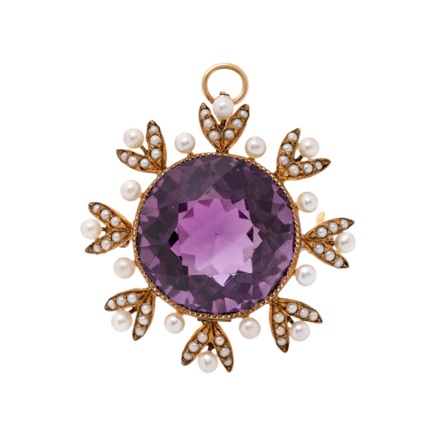 AMETHYST AND SEED PEARL PENDANT/BROOCH