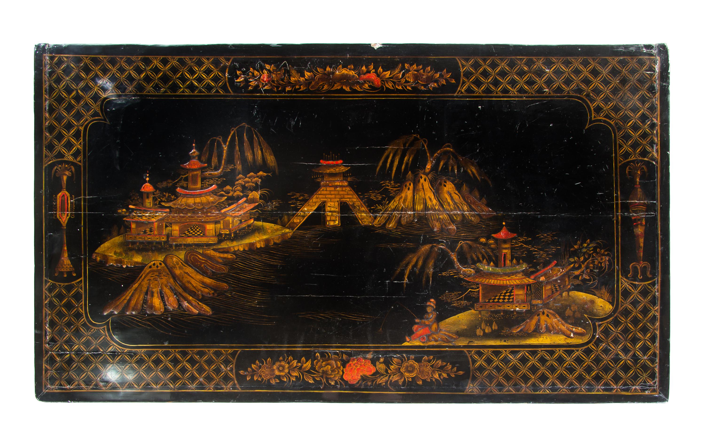 A Regency Lacquered Side Cabinet Height 34 3/4 x width 35 3/4 x depth 20 inches. — 19TH CENTURY