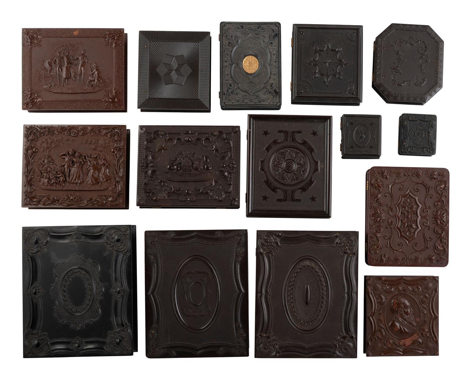 [EARLY PHOTOGRAPHY]. A group of 35 assorted Union cases, with half plate to sixteenth plate sizes.