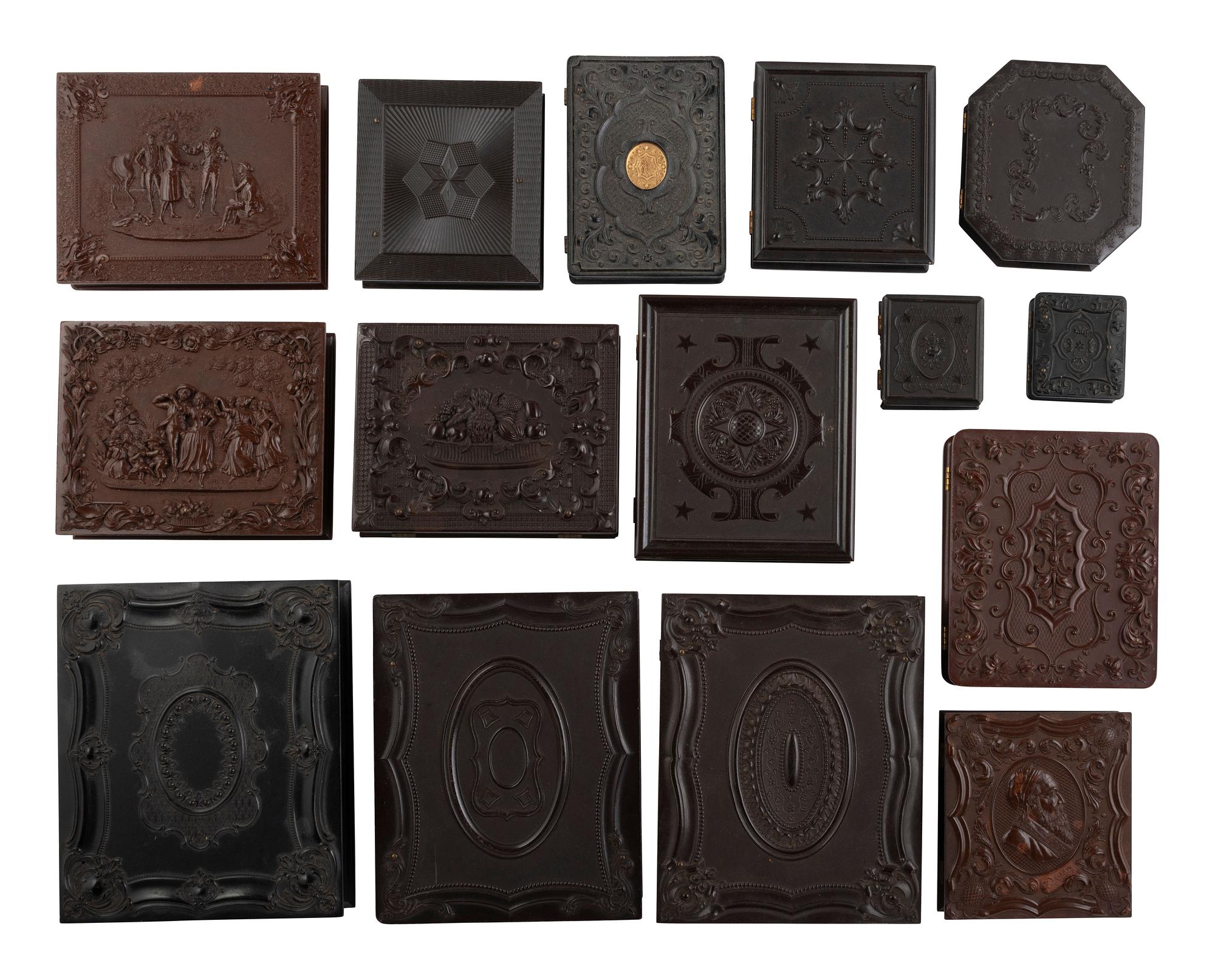 [EARLY PHOTOGRAPHY]. A group of 35 assorted Union cases, with half plate to sixteenth plate sizes.