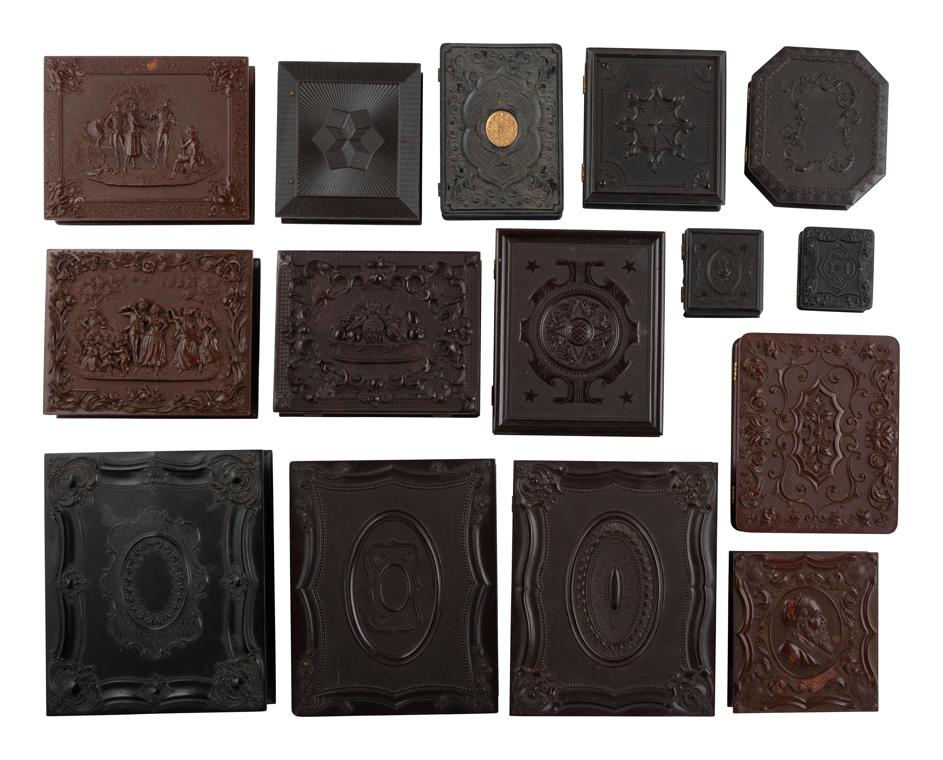 [EARLY PHOTOGRAPHY]. A group of 35 assorted Union cases, with half plate to sixteenth plate sizes.