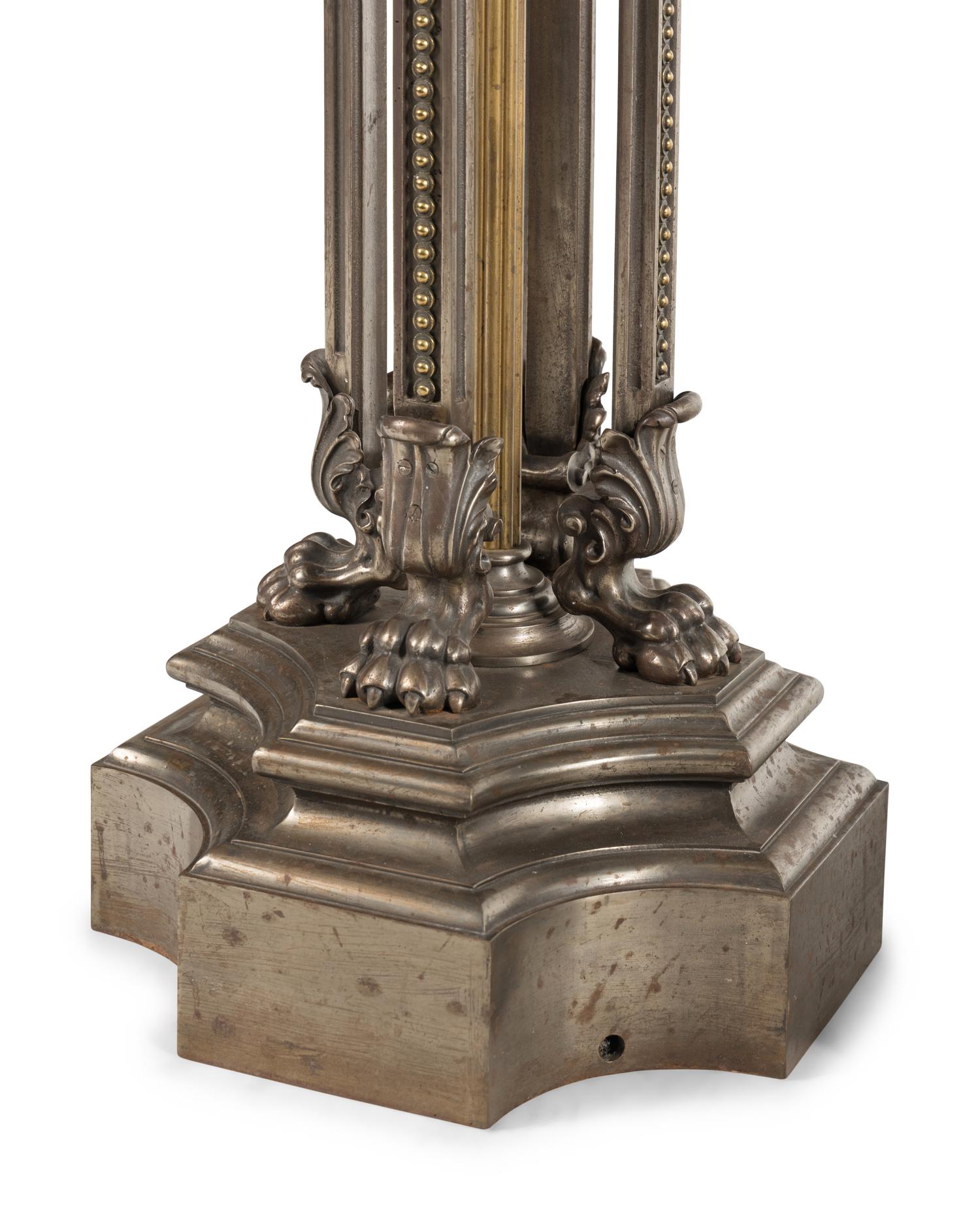 A Pair of Continental Neoclassical Style Gilt Bronze and Polished Steel Pedestals