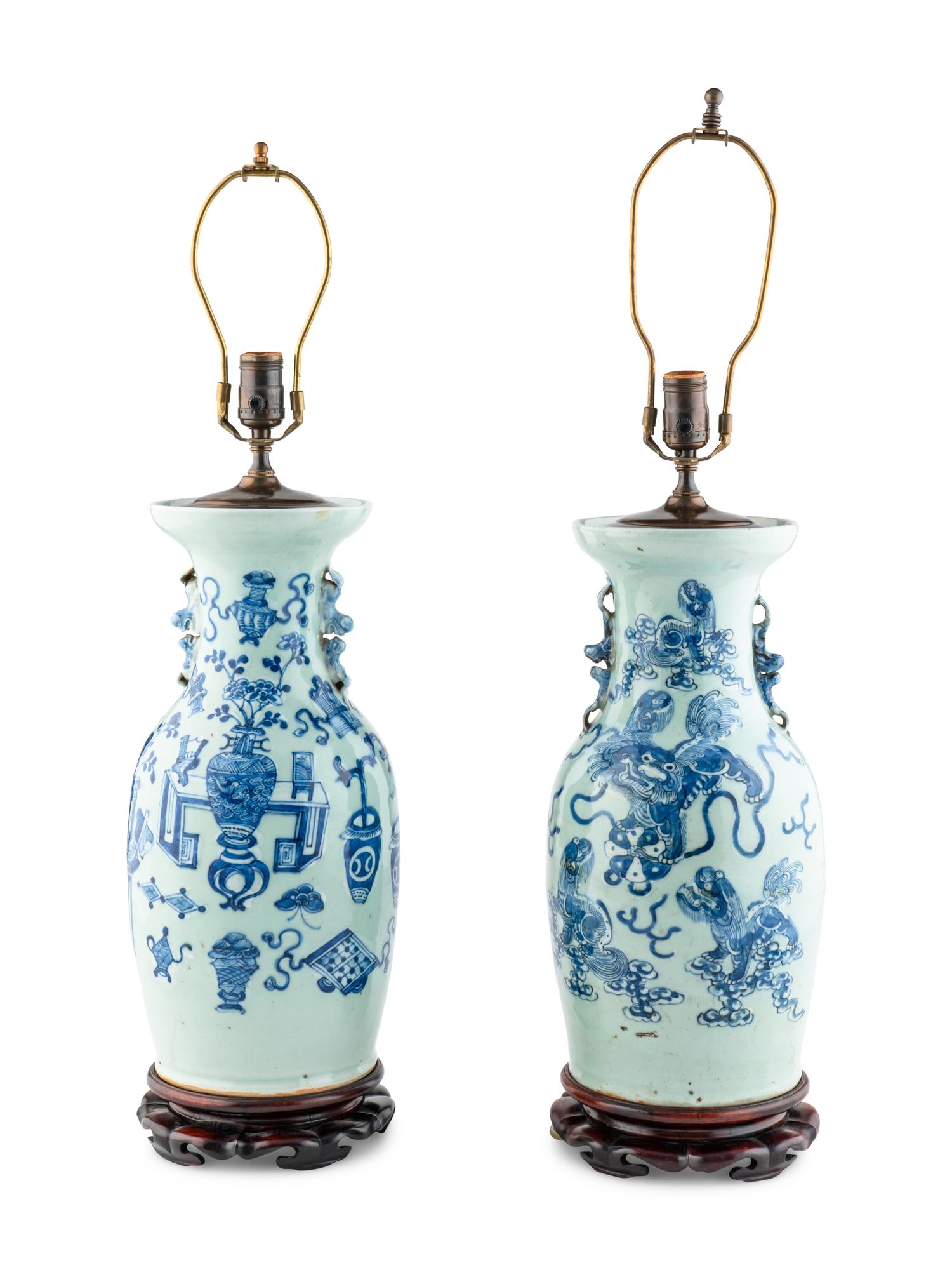 A Pair of Chinese Porcelain Vases Mounted as Lamps