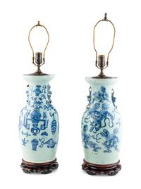 A Pair of Chinese Porcelain Vases Mounted as Lamps
