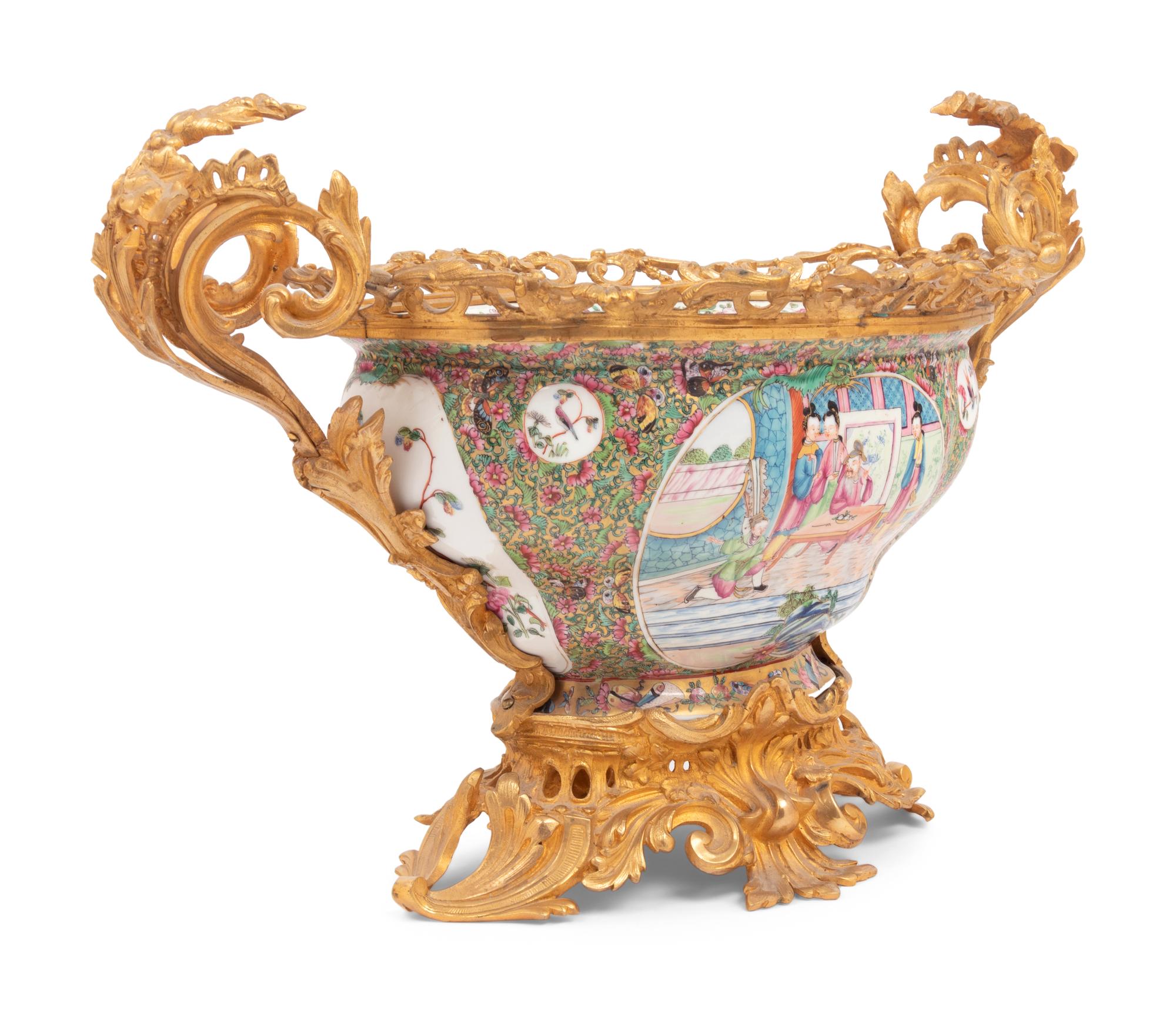 A Chinese Export Gilt Bronze Mounted Porcelain Bowl