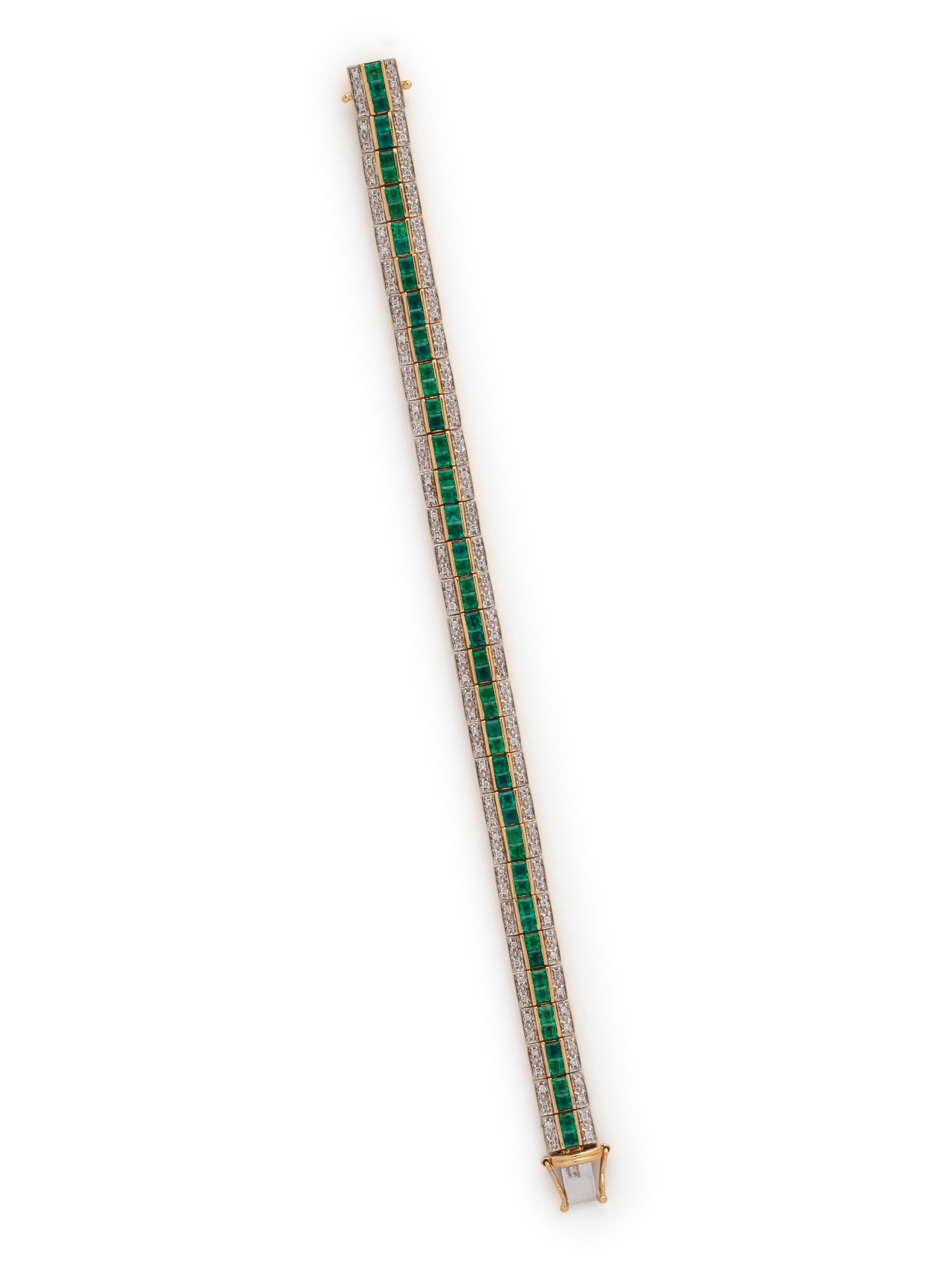 SYNTHETIC EMERALD AND DIAMOND BRACELET