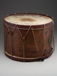 [CIVIL WAR]. Painted bass drum. Manufactured by George G. Sutherland, Argentine, [MI], 1861.