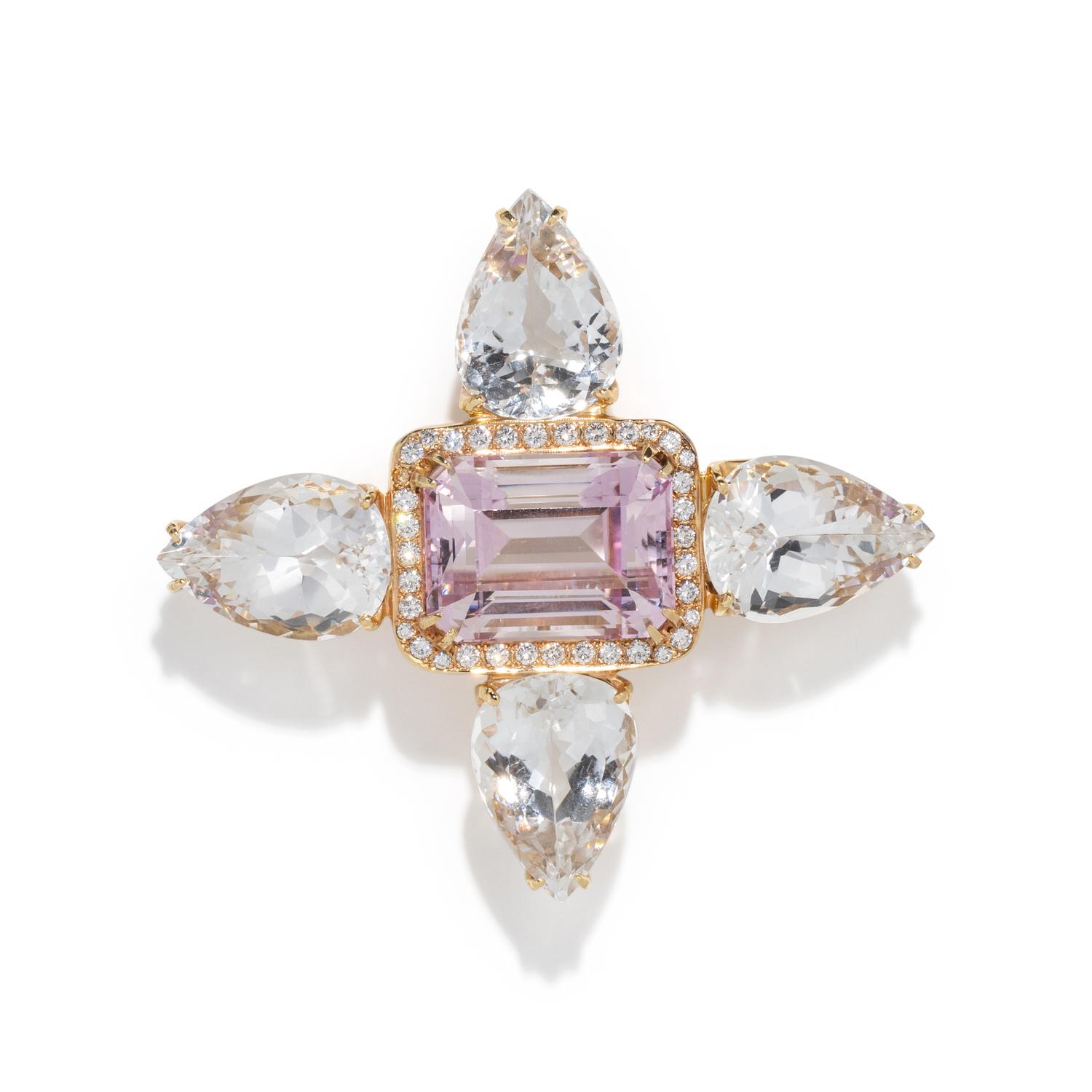 MULTIGEM AND DIAMOND BROOCH