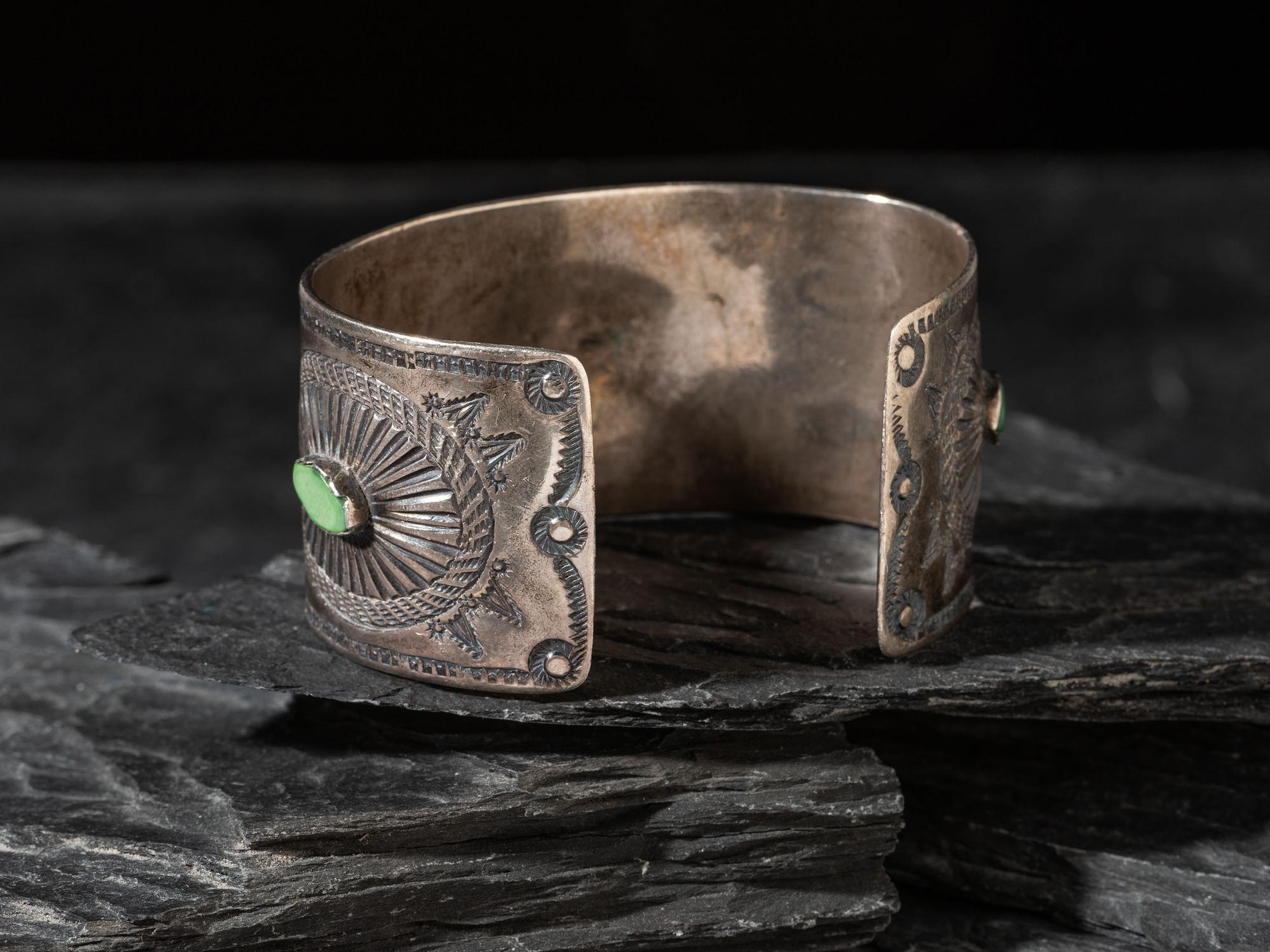 Navajo Ingot and Turquoise Cuff Bracelet