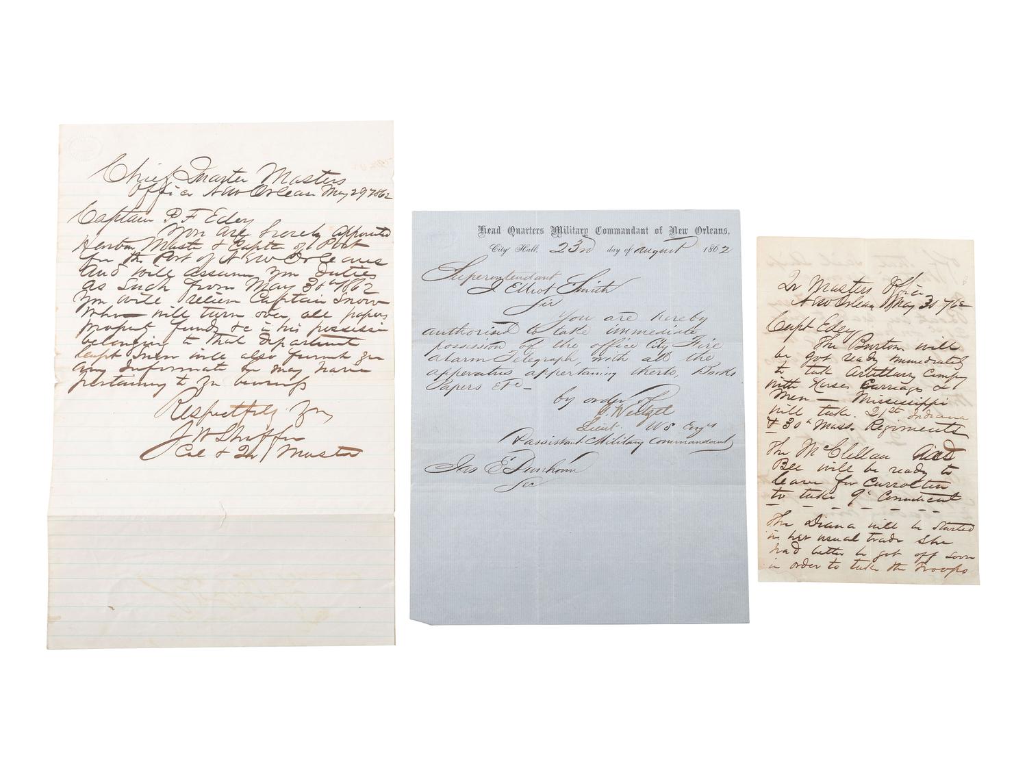 [CIVIL WAR]. Documents related to the occupation of New Orleans and Union troops in Louisiana.