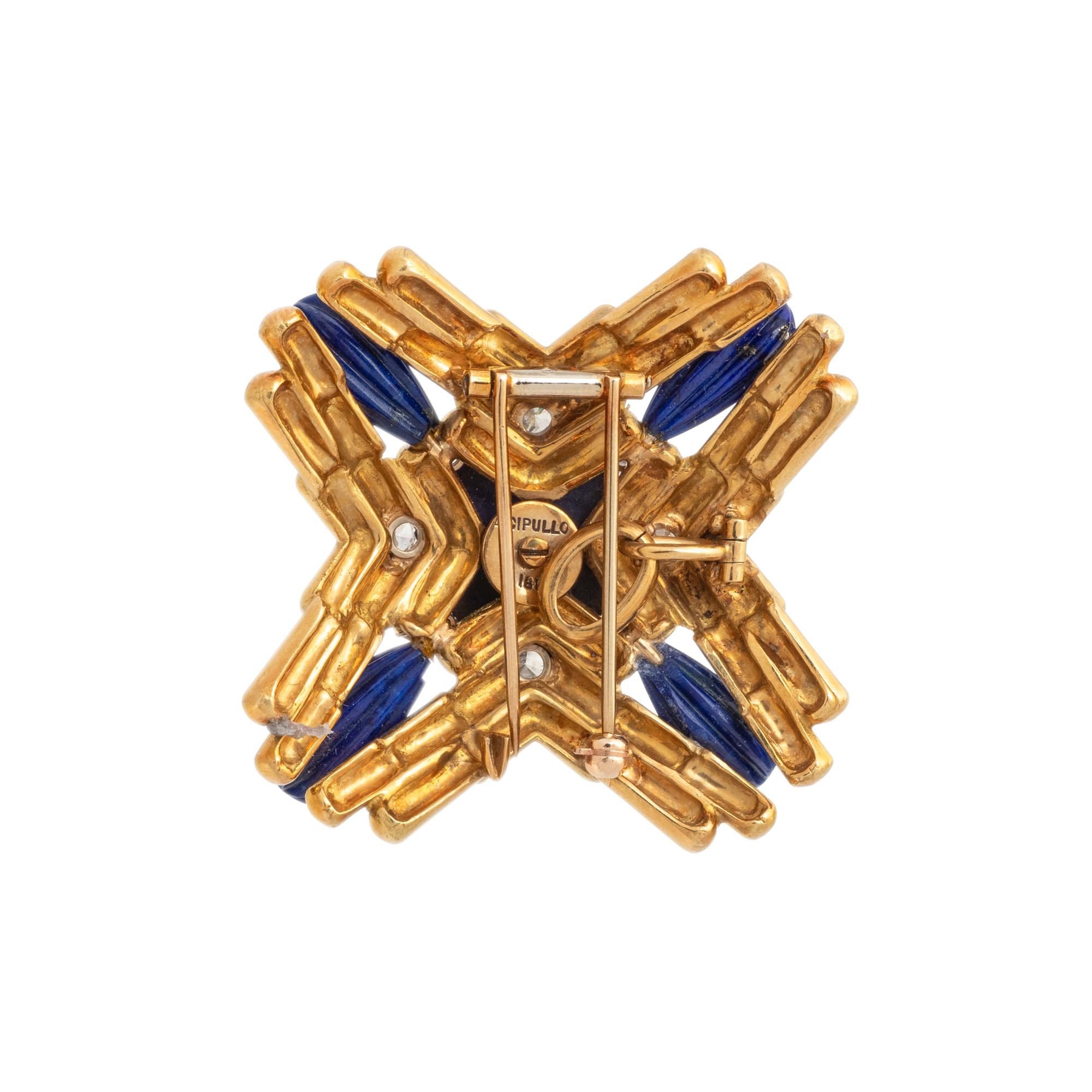 ALDO CIPULLO, YELLOW GOLD, LAPIS LAZULI, AND DIAMOND BROOCH