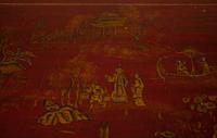 A Regency Style Red and Gilt Lacquer Demi-lune Commode — 20TH CENTURY
