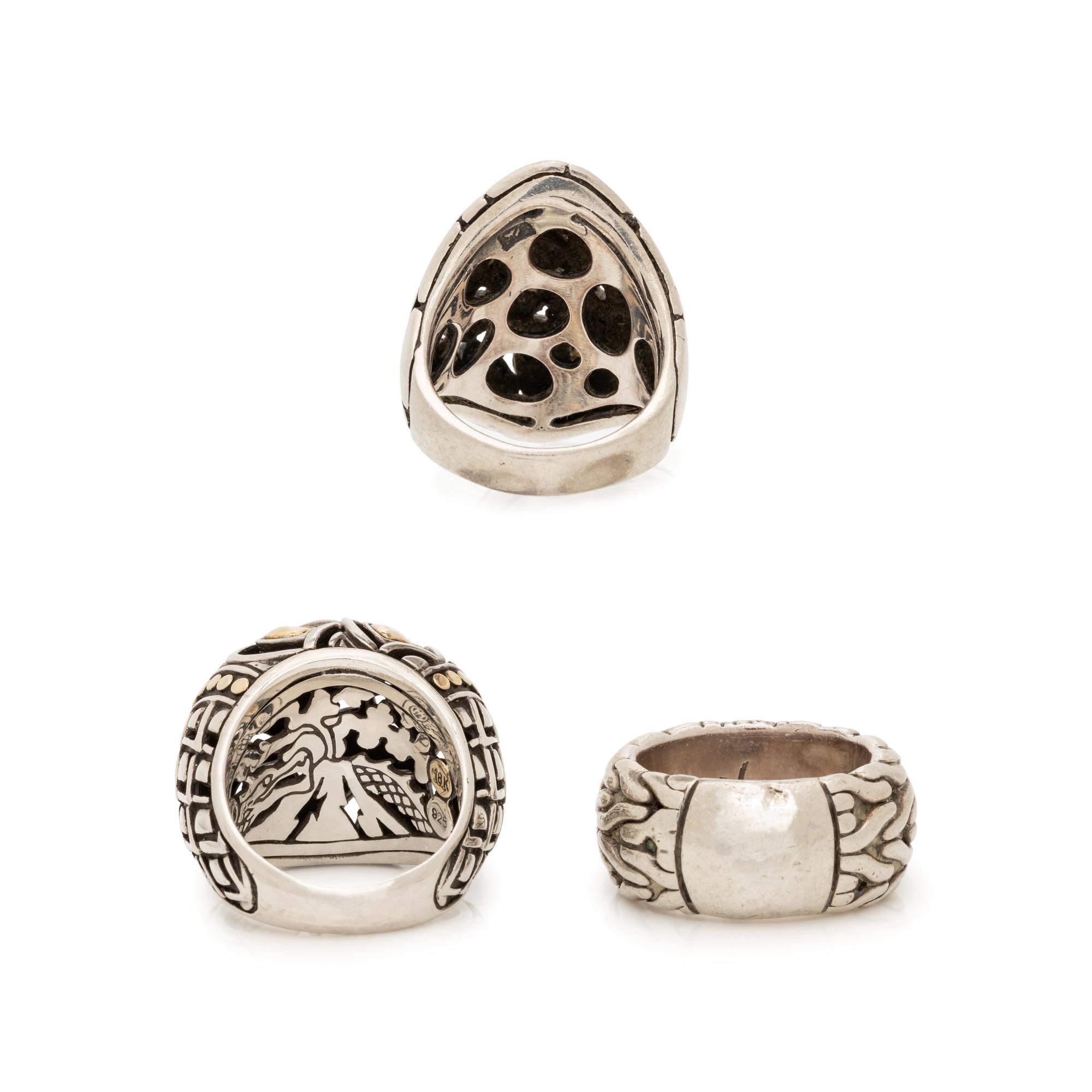 JOHN HARDY, STERLING SILVER AND YELLOW GOLD RINGS