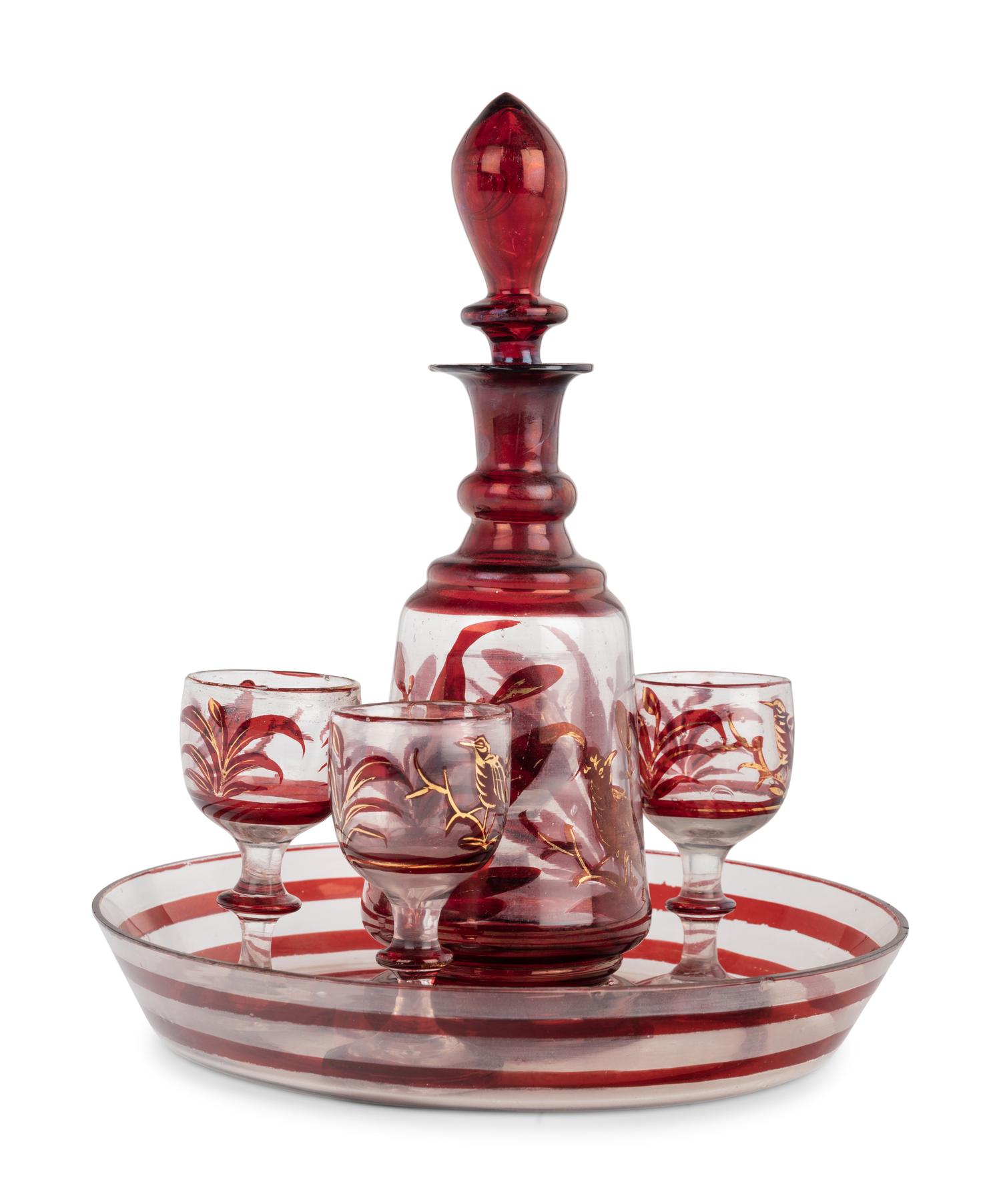 A Continental Colored Glass Liquor Service