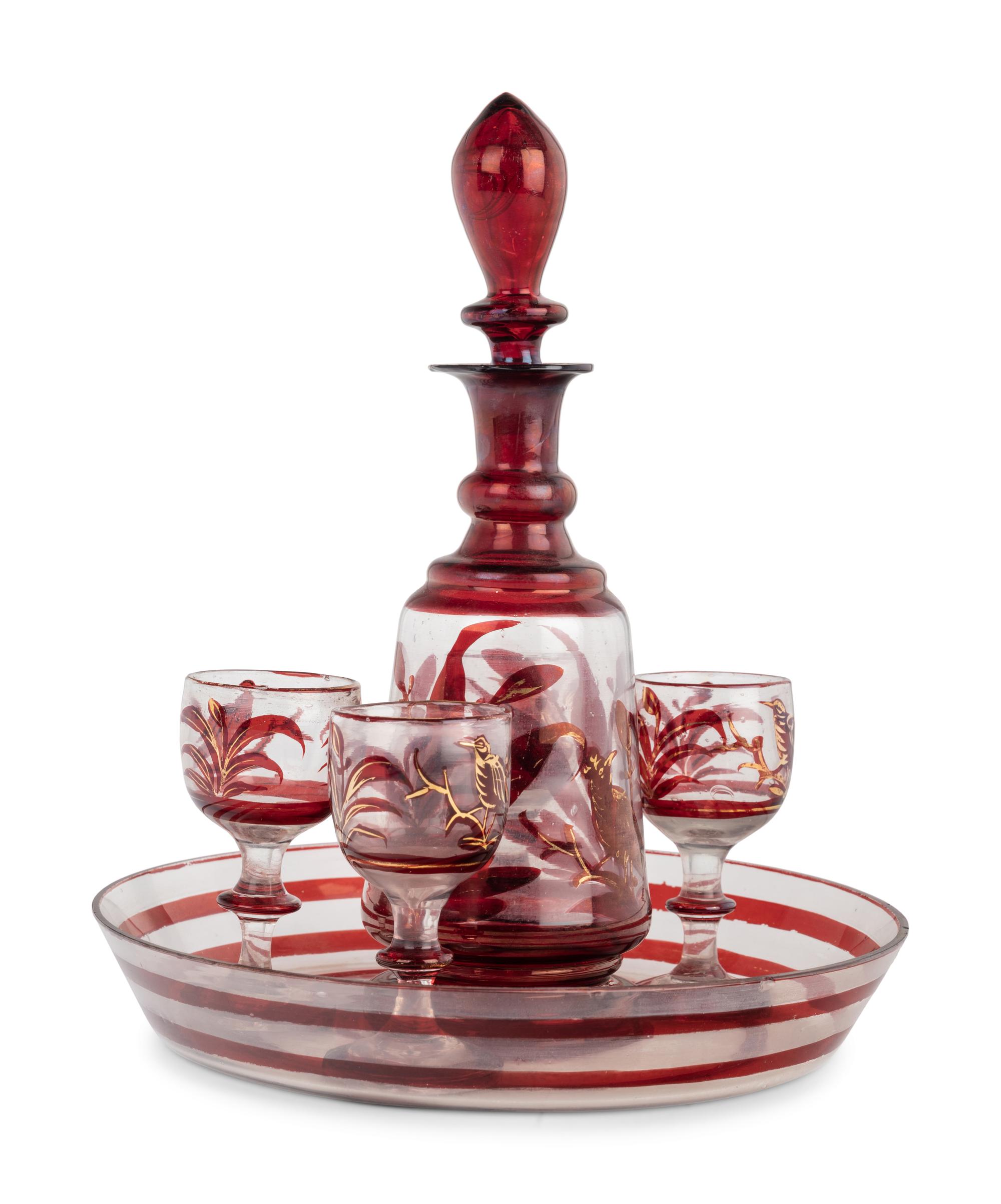 A Continental Colored Glass Liquor Service