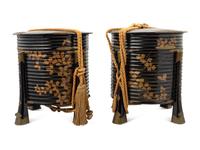 A Pair of Japanese Brass Mounted Gold and Black Lacquer Storage Boxes, Karabitsu