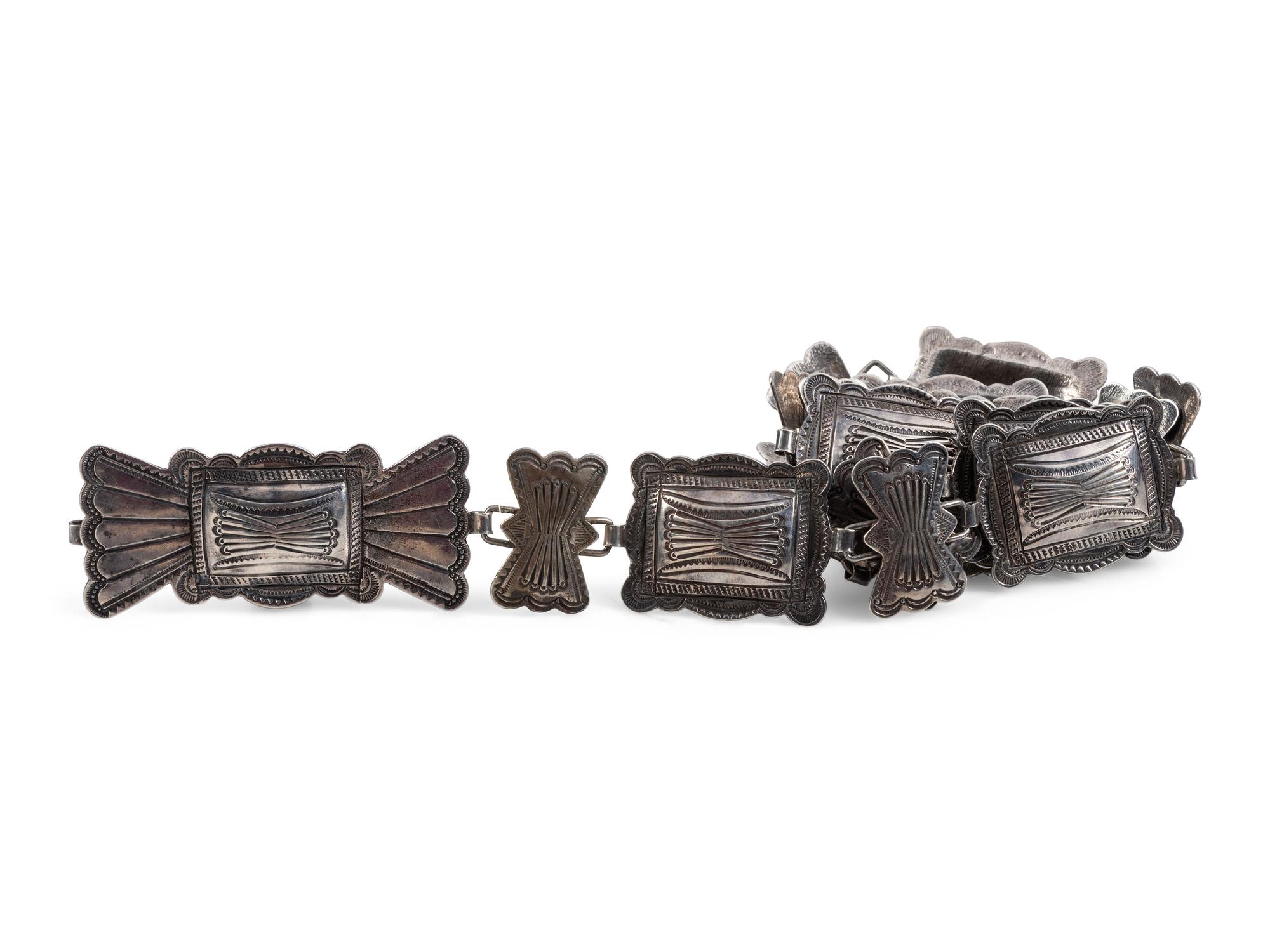 Navajo Heavily Stamped Silver Link Concha Belt