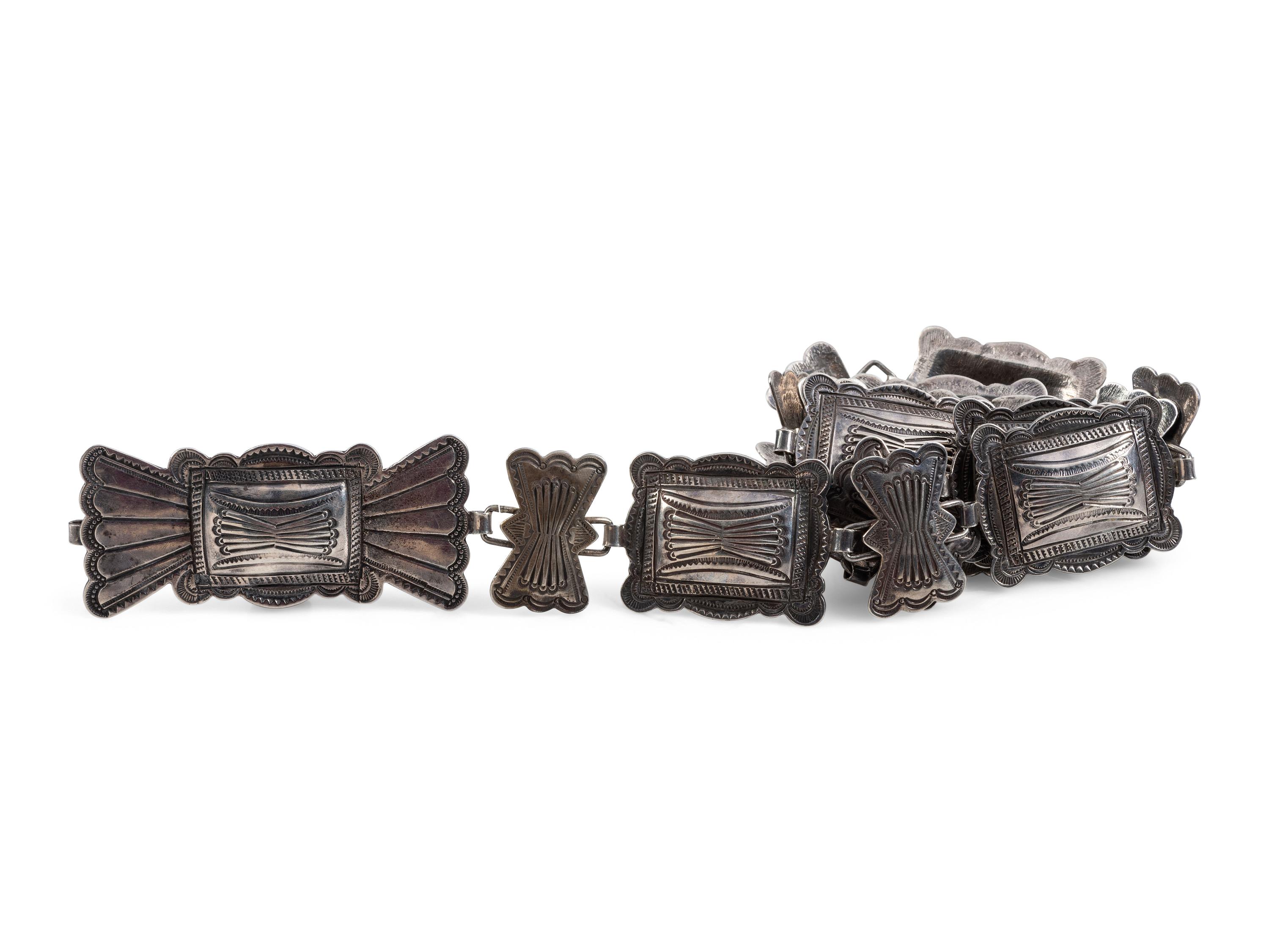 Navajo Heavily Stamped Silver Link Concha Belt