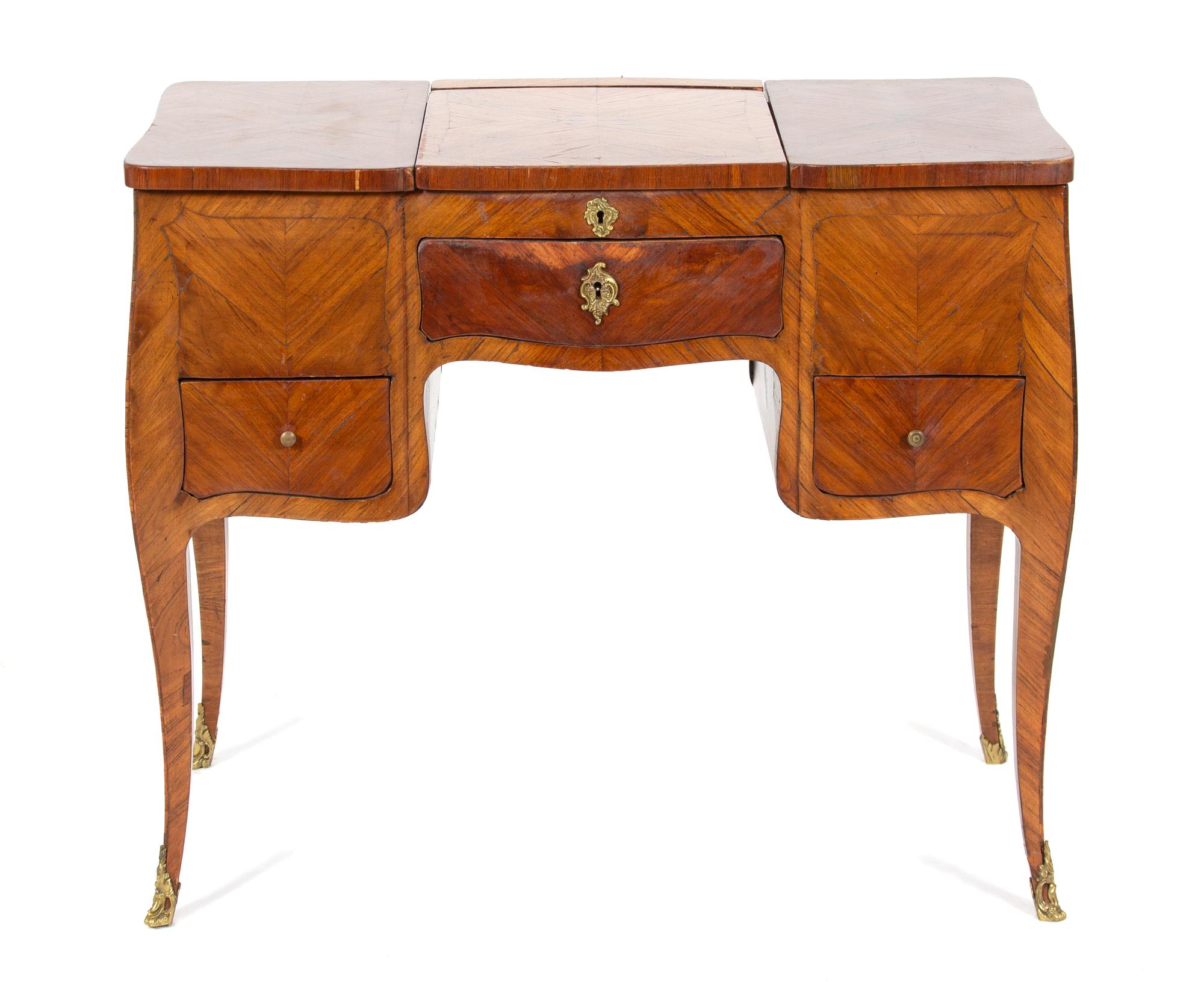 A Louis XV Provincial Style Inlaid Walnut Dressing Table — 19TH CENTURY