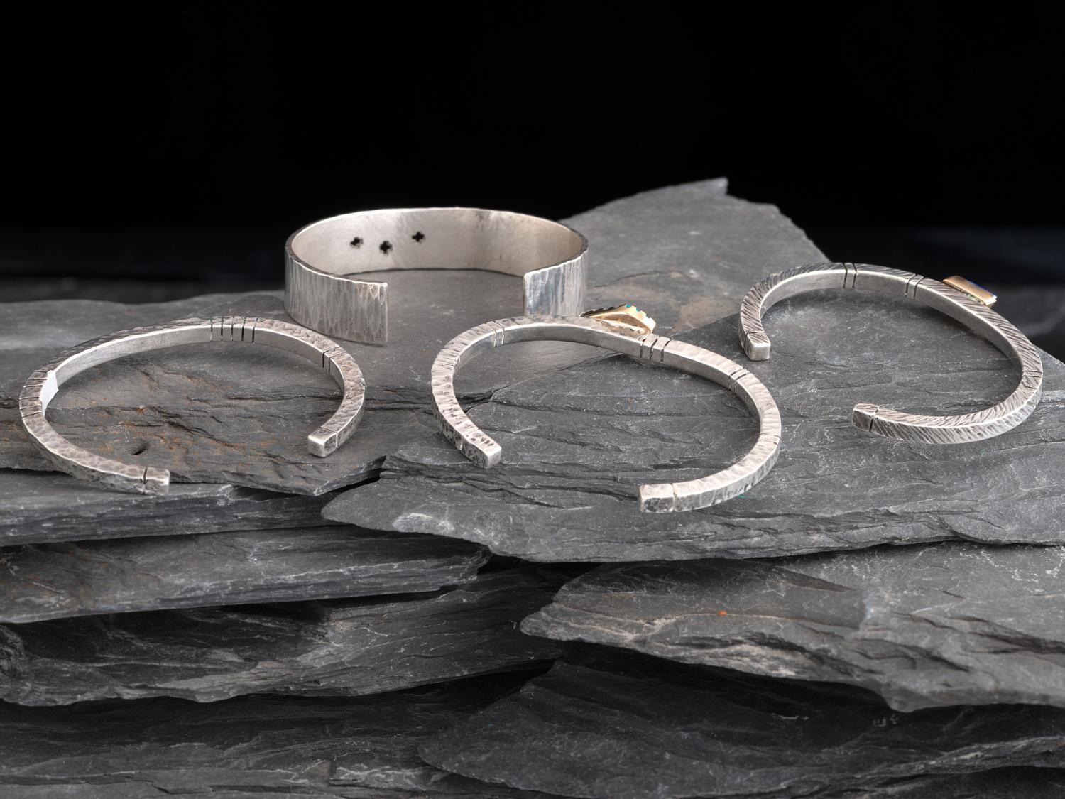 Four Sterling Silver Cuff Bracelets, Three with 14K Gold Accents
