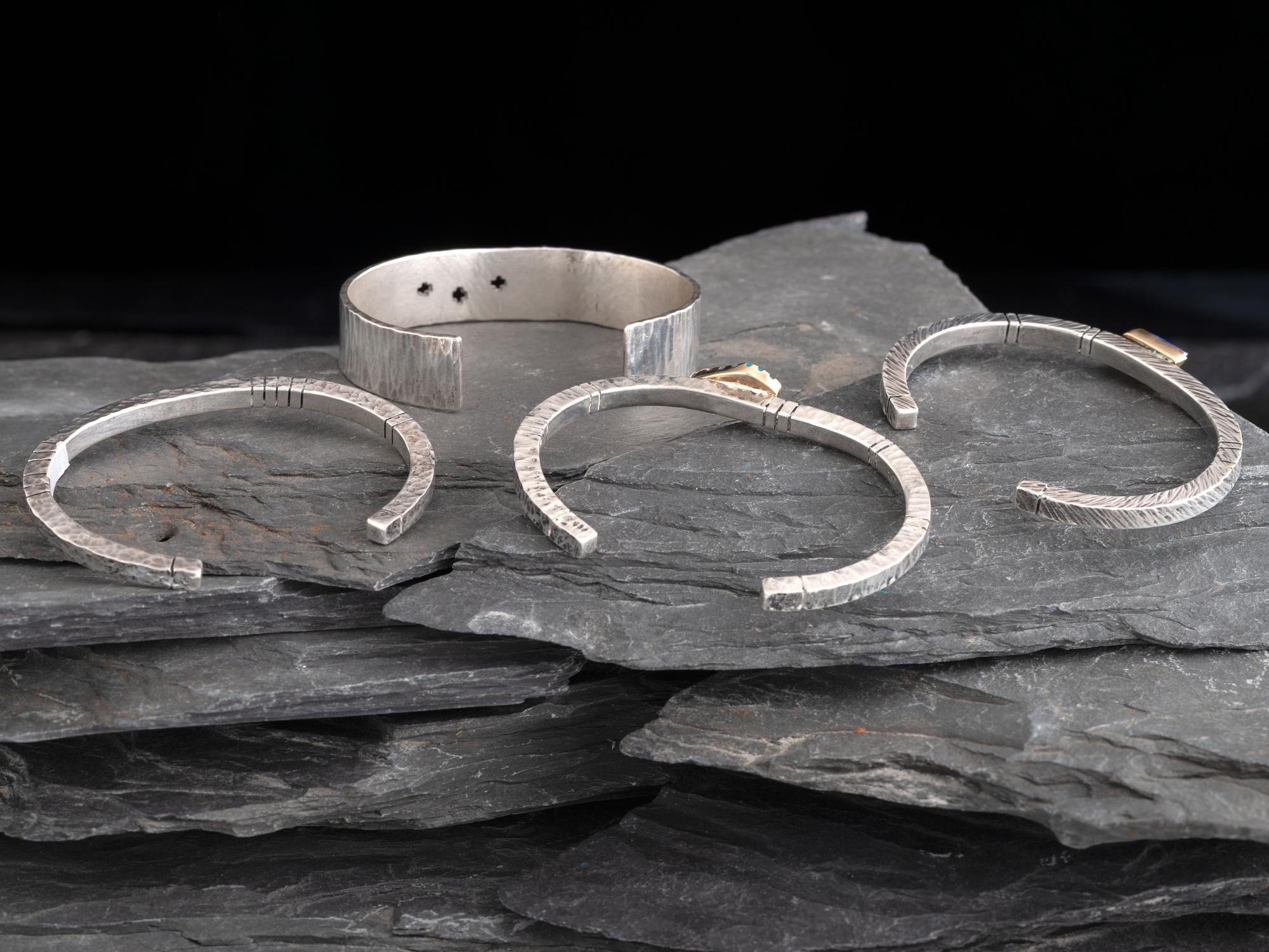 Four Sterling Silver Cuff Bracelets, Three with 14K Gold Accents