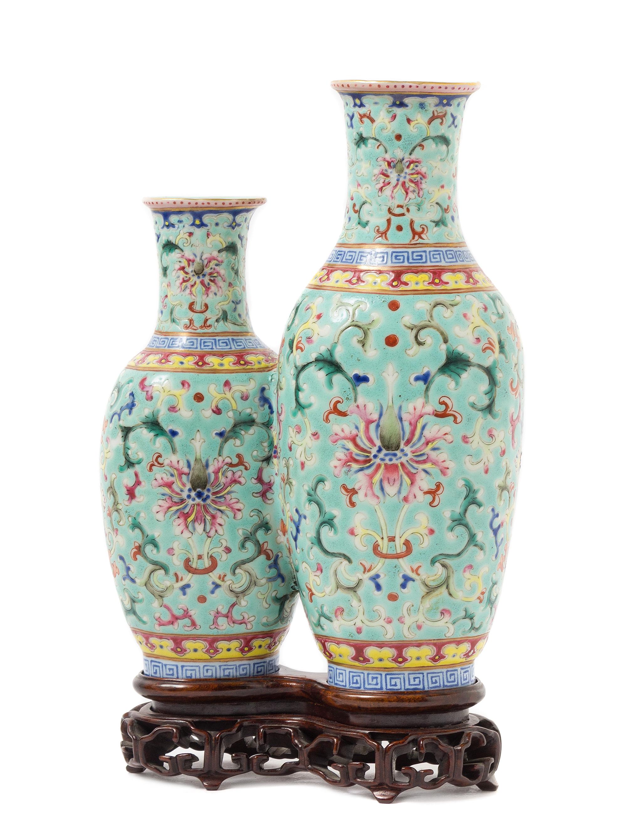 A Chinese Famille Rose Porcelain Double Vase 18TH/19TH CENTURY Height of vase 8 1/8 inches. — 18TH/19TH CENTURY