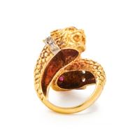 LALAOUNIS, YELLOW GOLD, RUBY, AND DIAMOND LION'S HEAD BYPASS RING