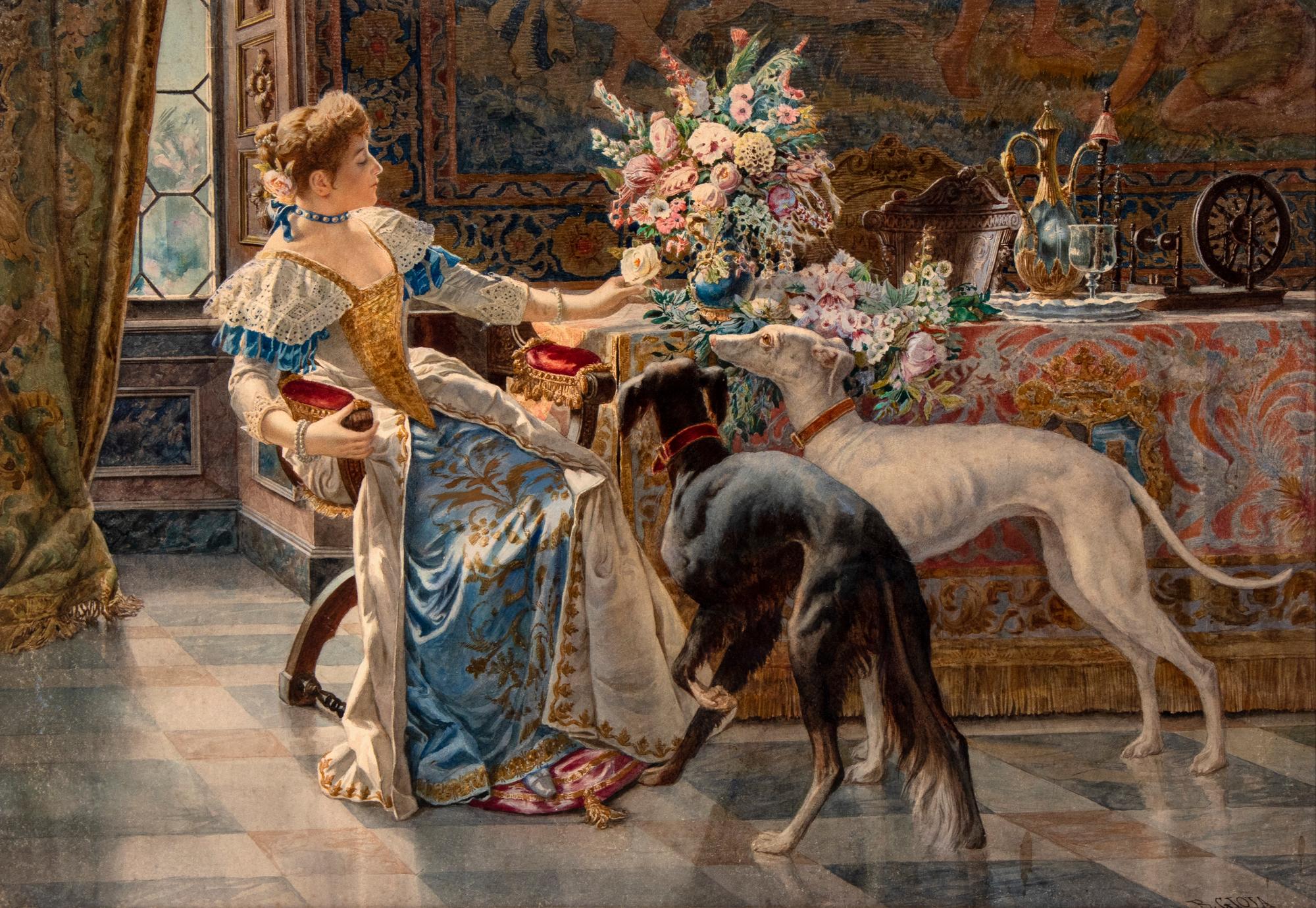 Seated Lady with Two Dogs