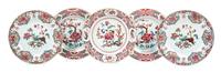 Five Chinese Export Famille Rose Porcelain Plates Diameter 12 5/8 inches. — 18TH CENTURY