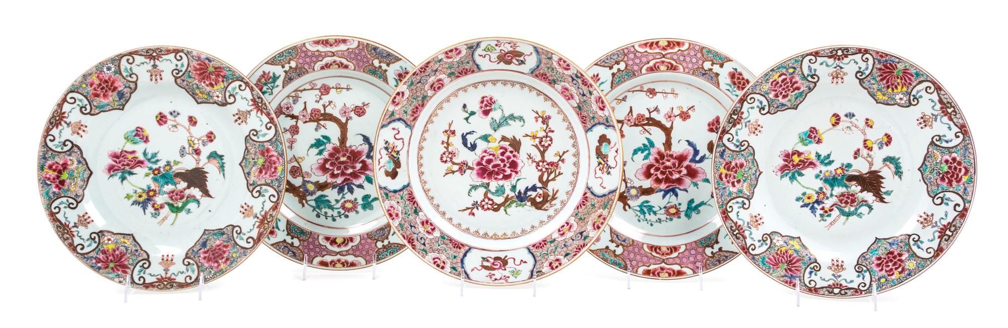 Five Chinese Export Famille Rose Porcelain Plates Diameter 12 5/8 inches. — 18TH CENTURY