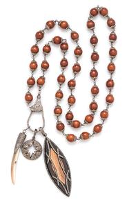 A Sterling Silver, Wood, Mother-of-Pearl and Diamond Pendant/Necklace, 53.25 dwts.