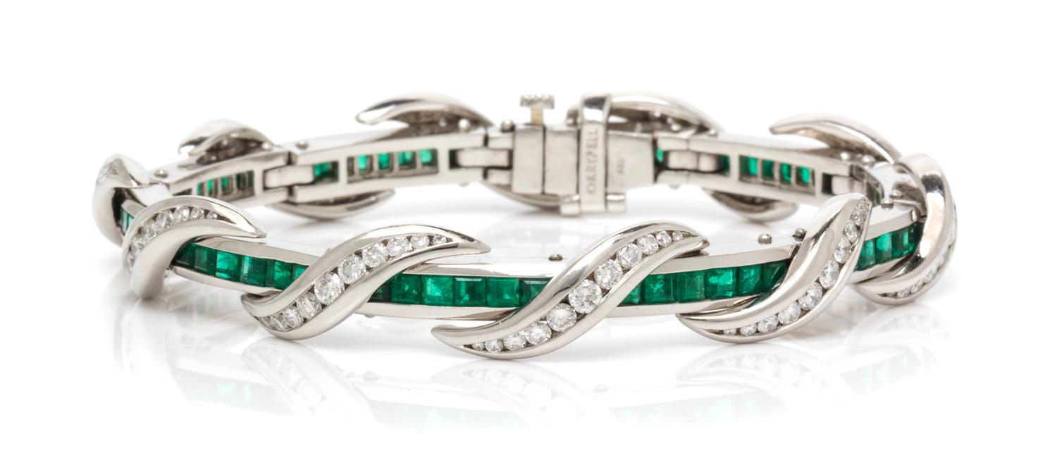 A Platinum, Diamond and Emerald Bracelet, Charles Krypell, 42.90 dwts.