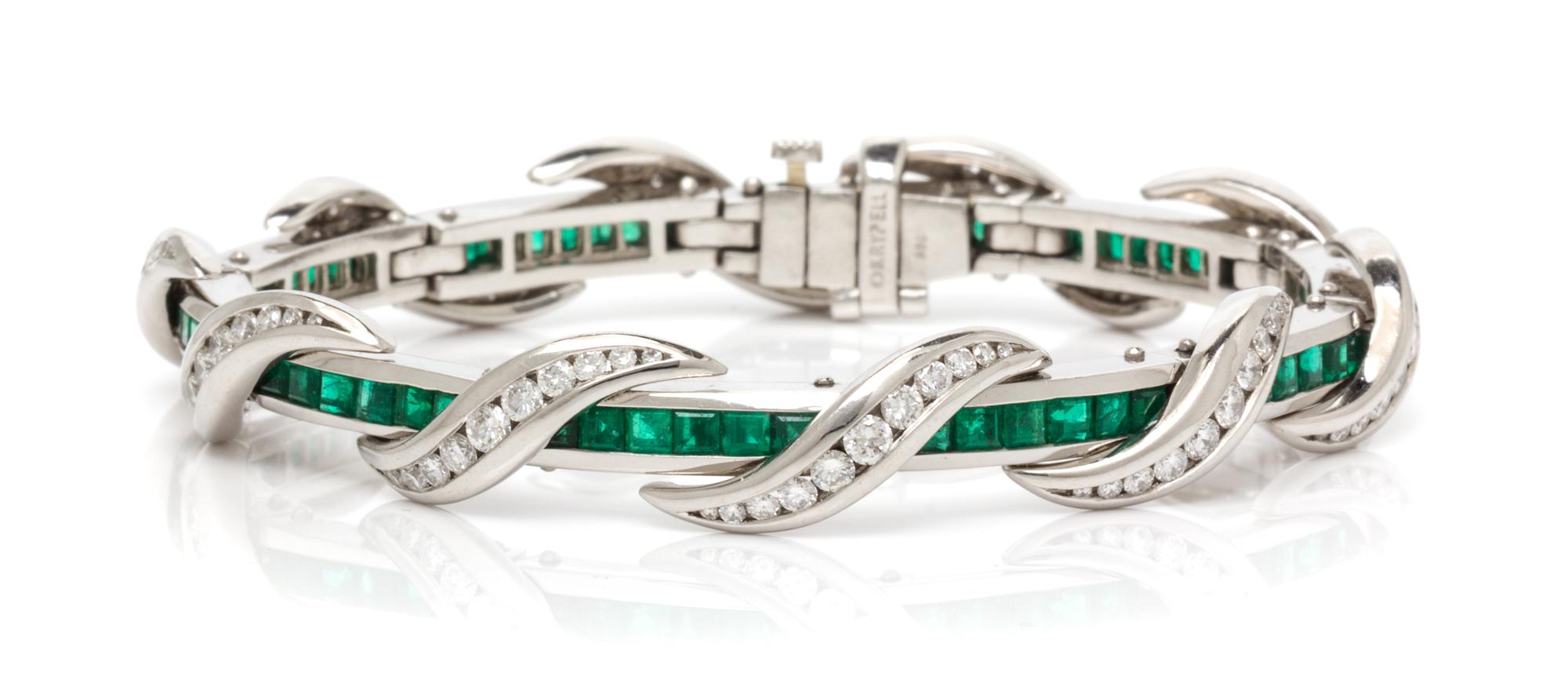 A Platinum, Diamond and Emerald Bracelet, Charles Krypell, 42.90 dwts.