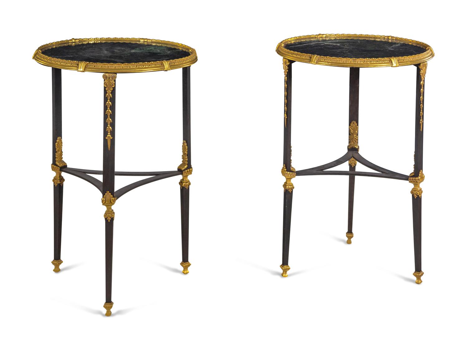 A Pair of Russian Steel and Gilt Bronze Marble-Top Guéridons
