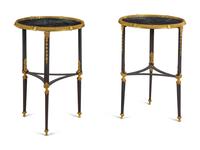 A Pair of Russian Steel and Gilt Bronze Marble-Top Guéridons