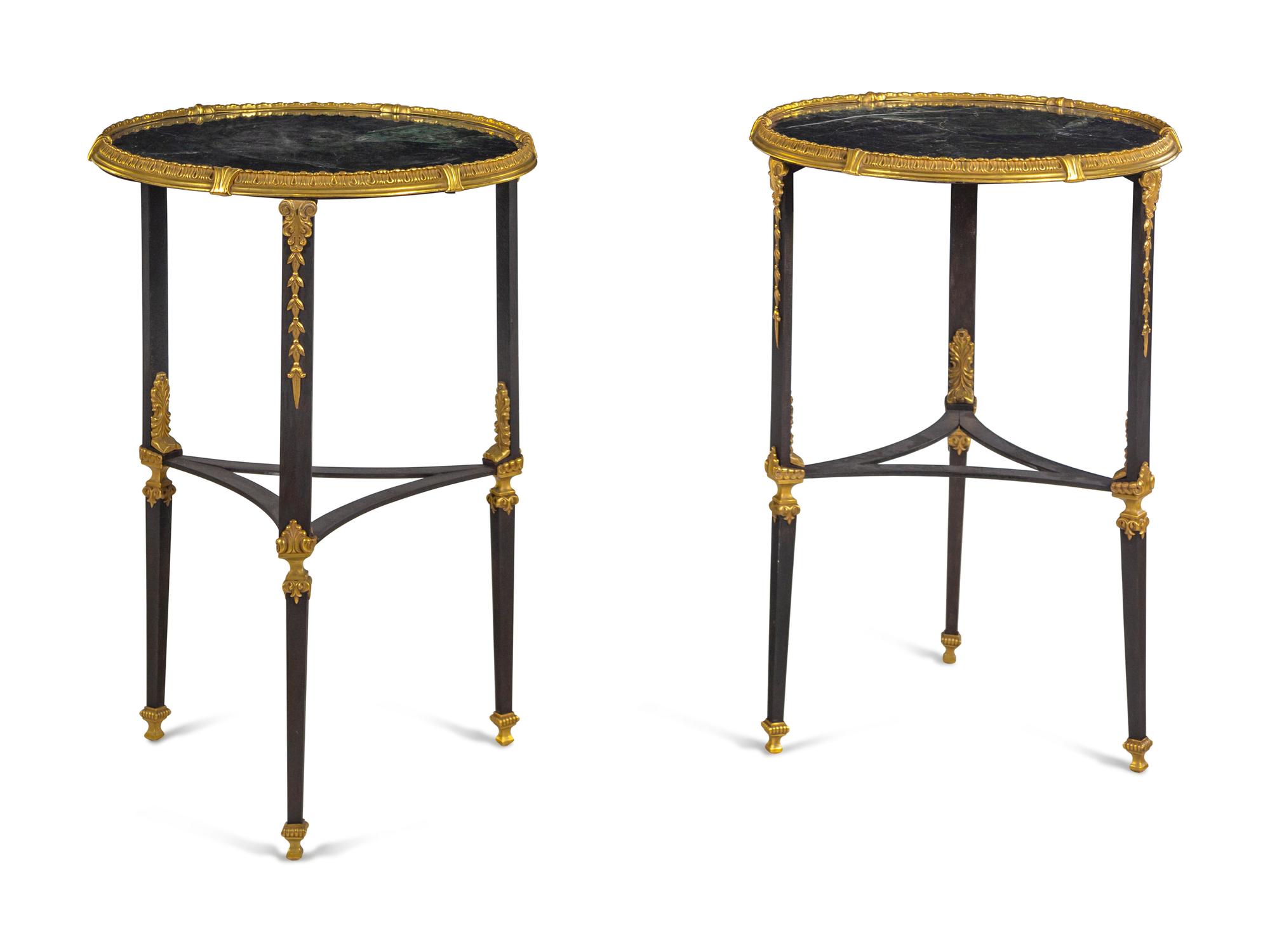 A Pair of Russian Steel and Gilt Bronze Marble-Top Guéridons