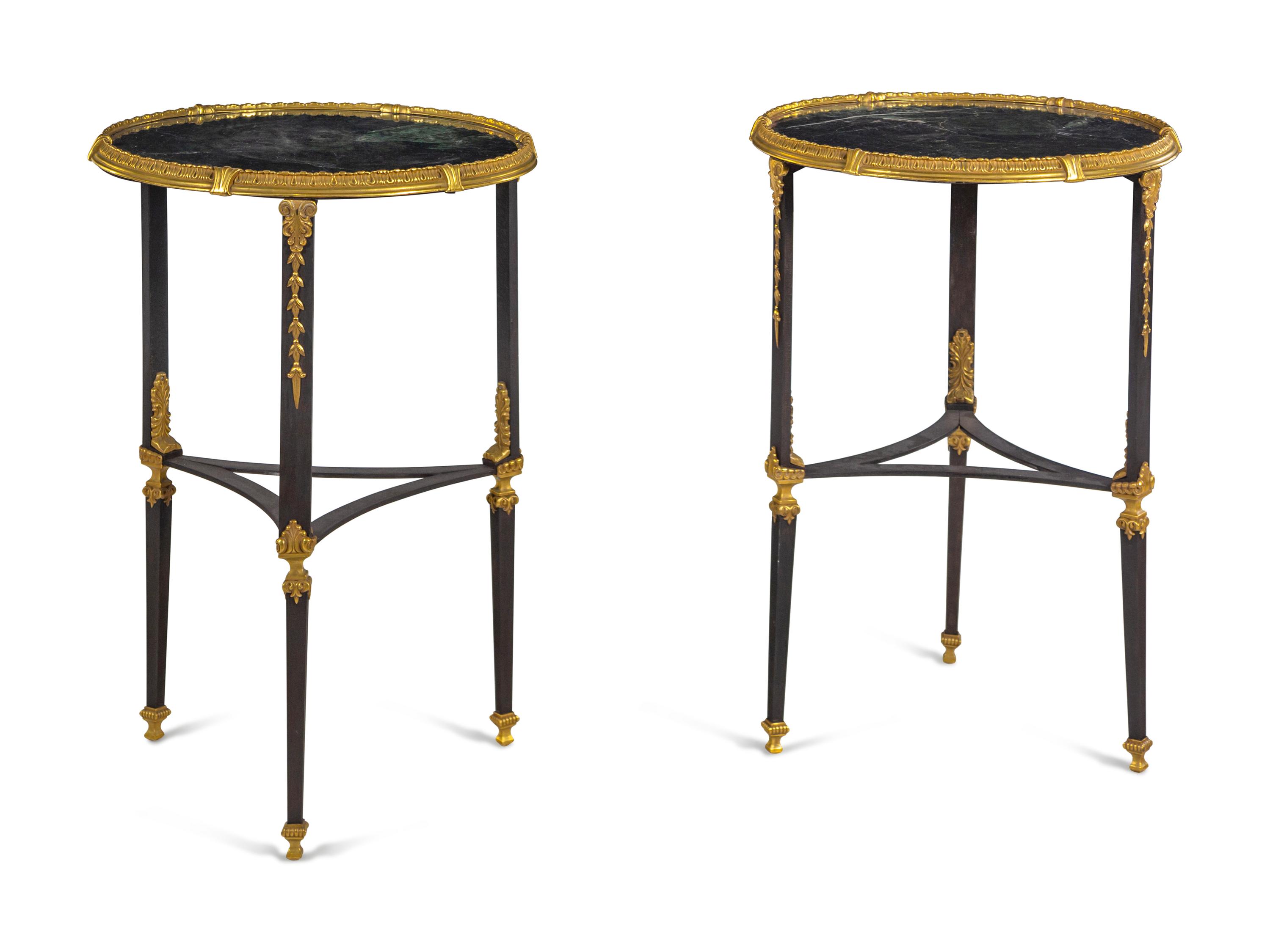 A Pair of Russian Steel and Gilt Bronze Marble-Top Guéridons