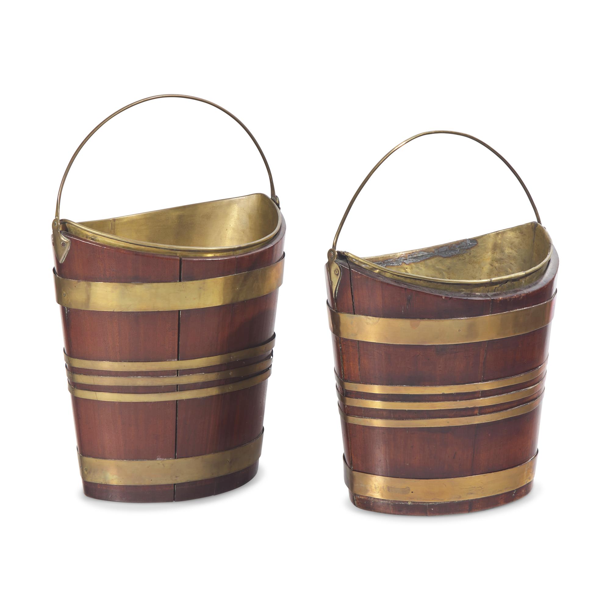 Two Similar George III Brass-Bound Mahogany Peat Buckets