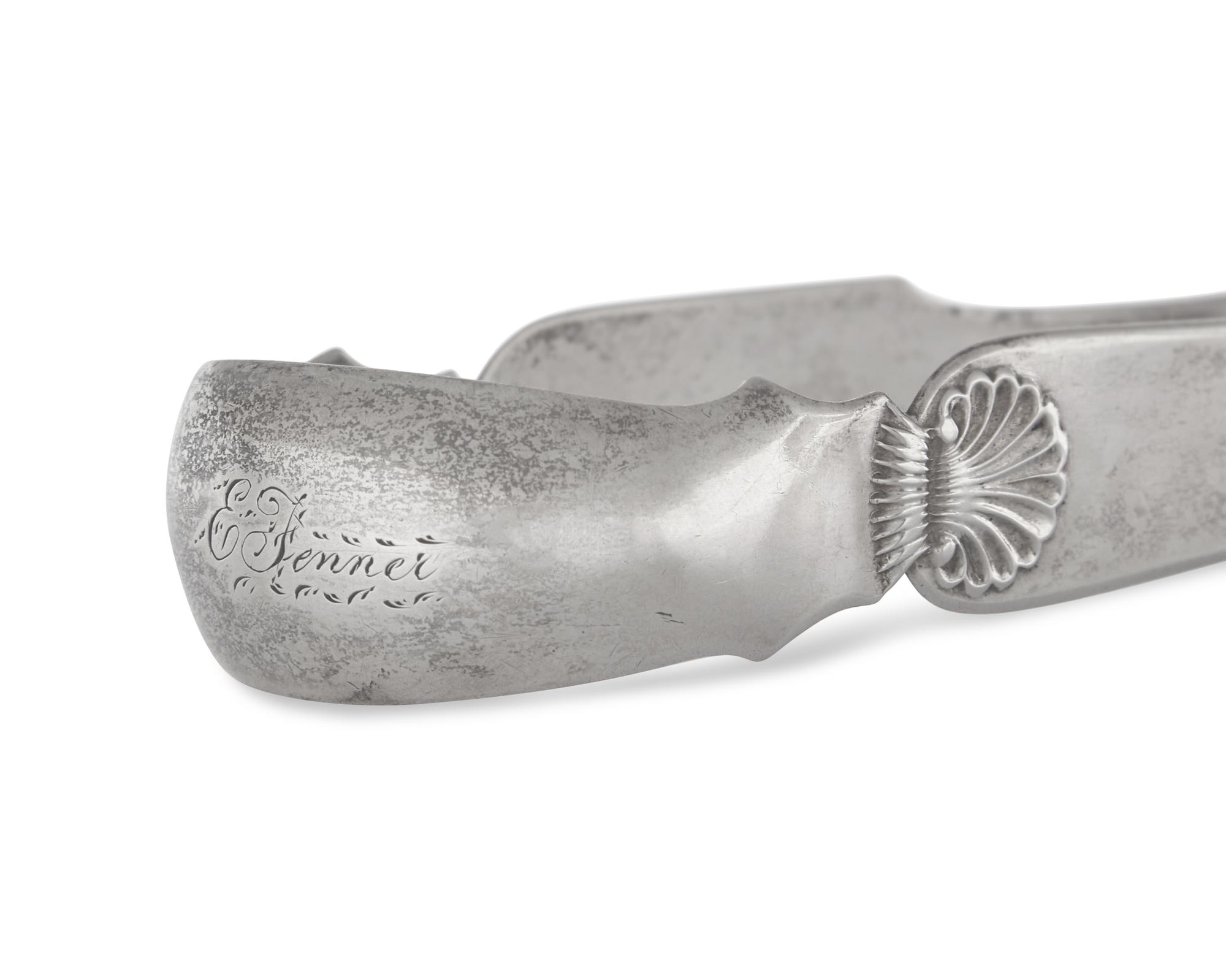 A Federal Silver Punch Ladle And Sugar Tongs