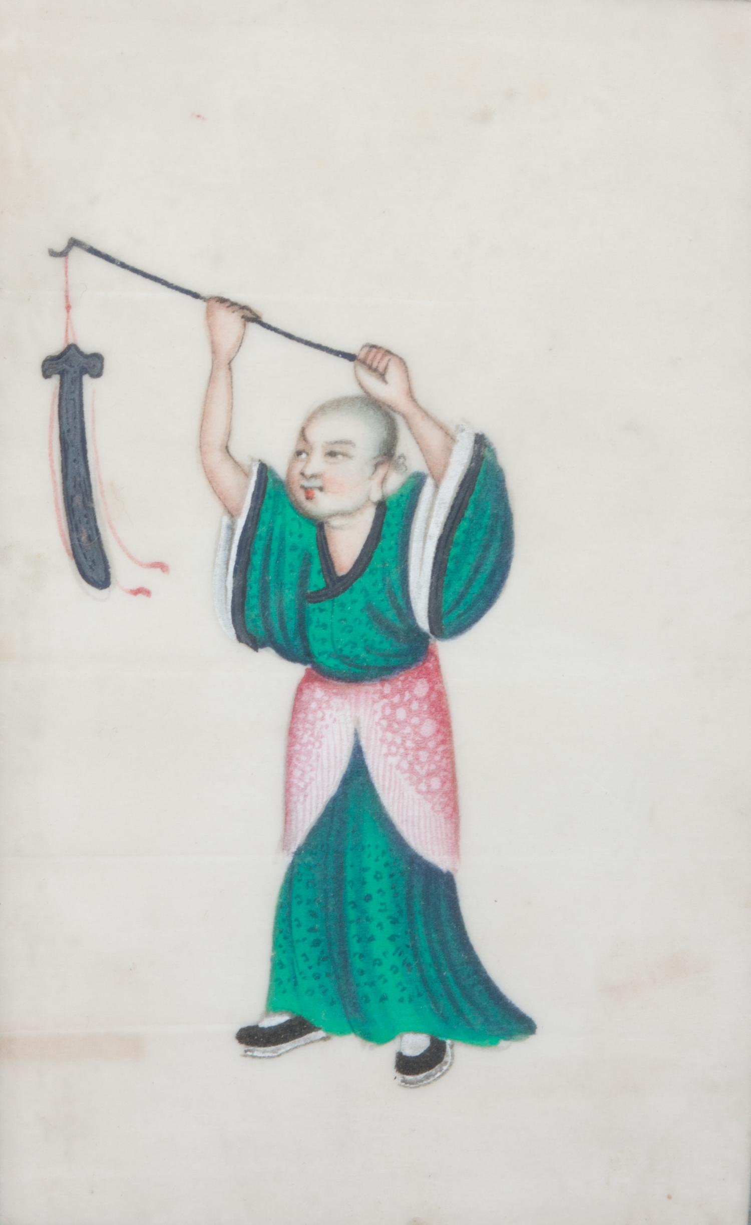 A Set of Six Chinese Pith Paintings Each: 7 x 4 inches.
