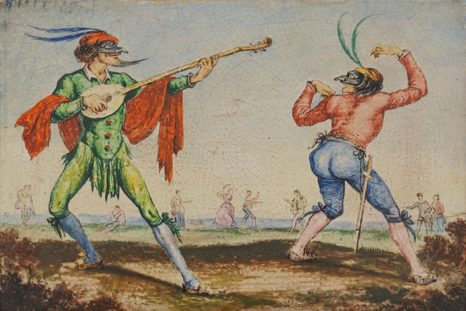 A Pair of Framed Italian Polychrome Faience Plaques