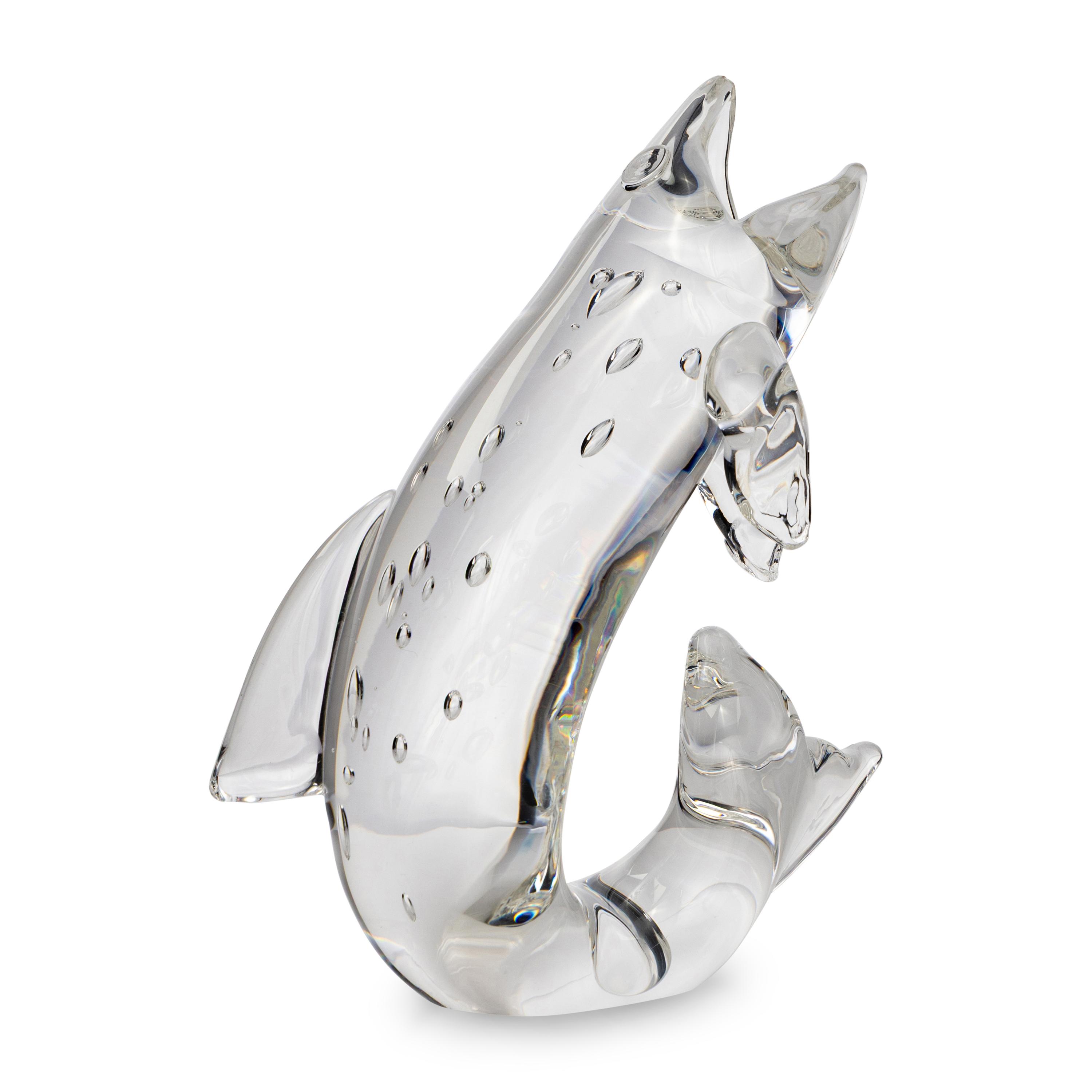 A Steuben Glass and 18 Karat Gold Trout And Fly Sculpture