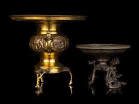 Two Japanese Bronze Flower Pots, Usabata