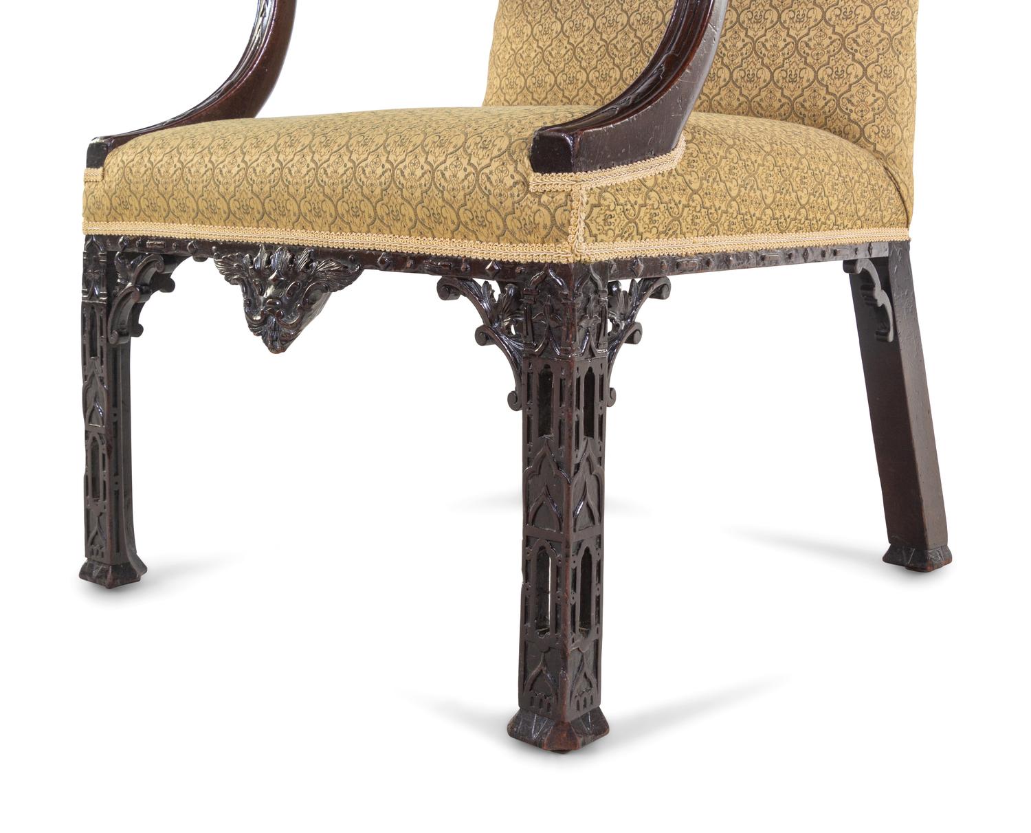 A Chinese Chippendale Style Mahogany Library Chair