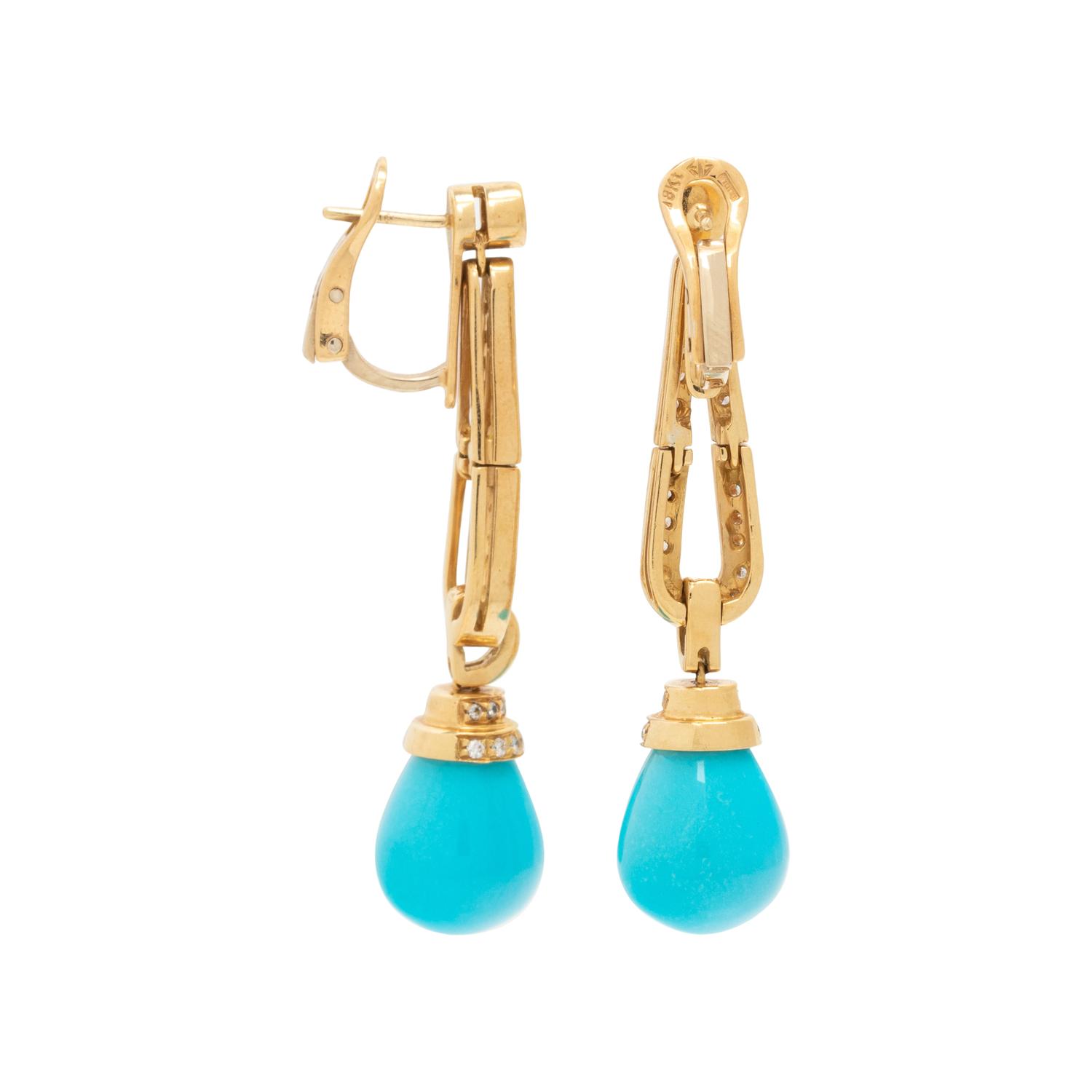 ASPERY & GULDAG, YELLOW GOLD, SYNTHETIC TURQUOISE AND DIAMOND EARRINGS
